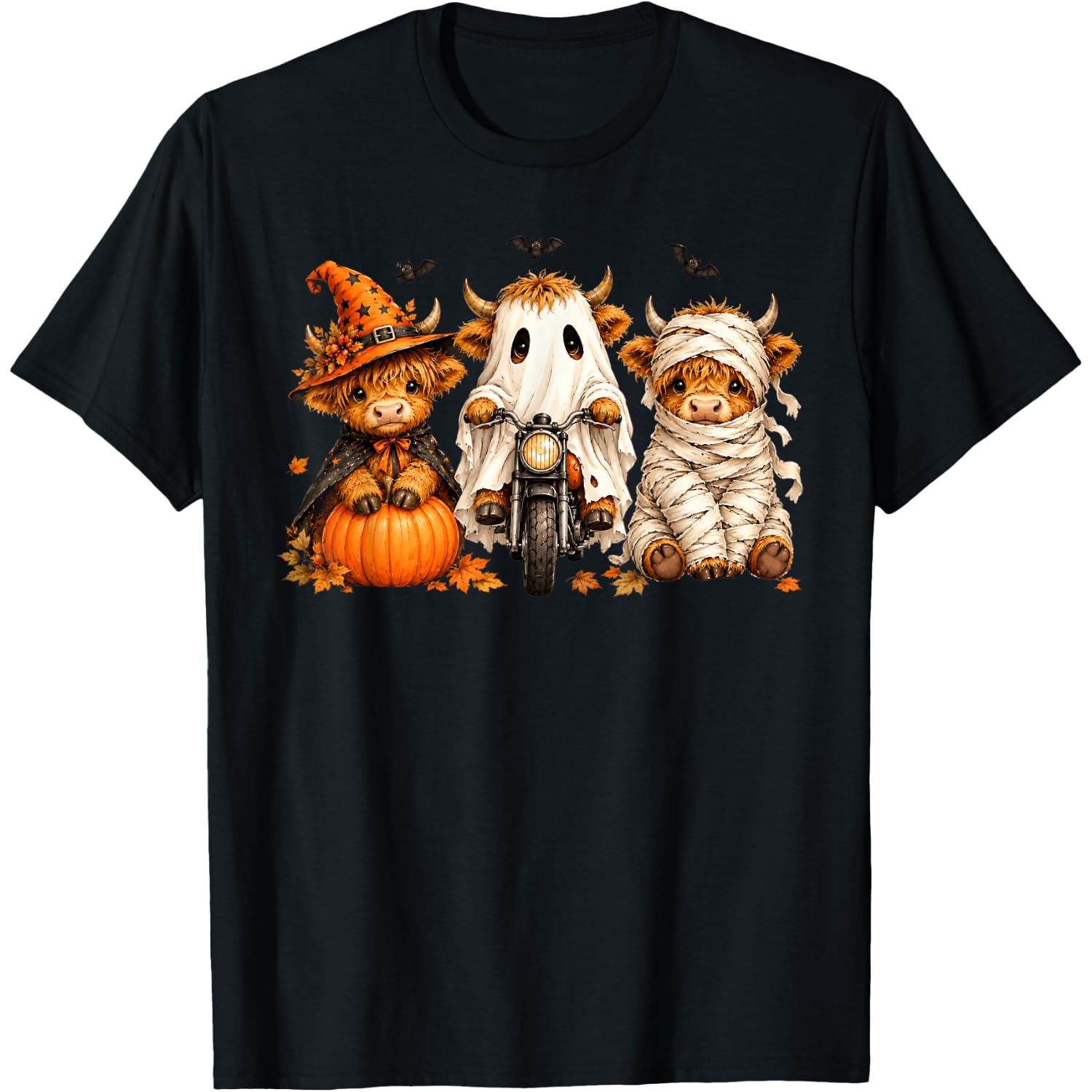 Cute Fall Highland Cow Spooky Ghost Autumn Pumpkin Halloween T-Shirt