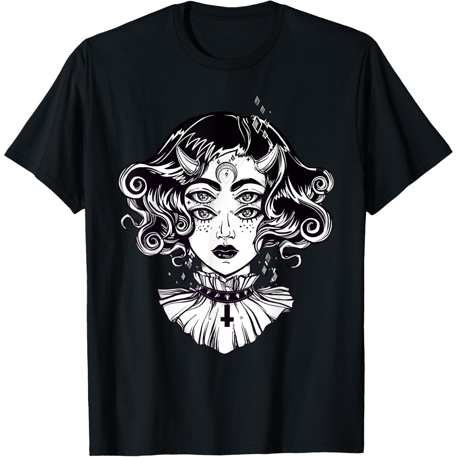 Horned Devil Girl Tshirt - Satanic Halloween Glitch Goth Tee T-Shirt