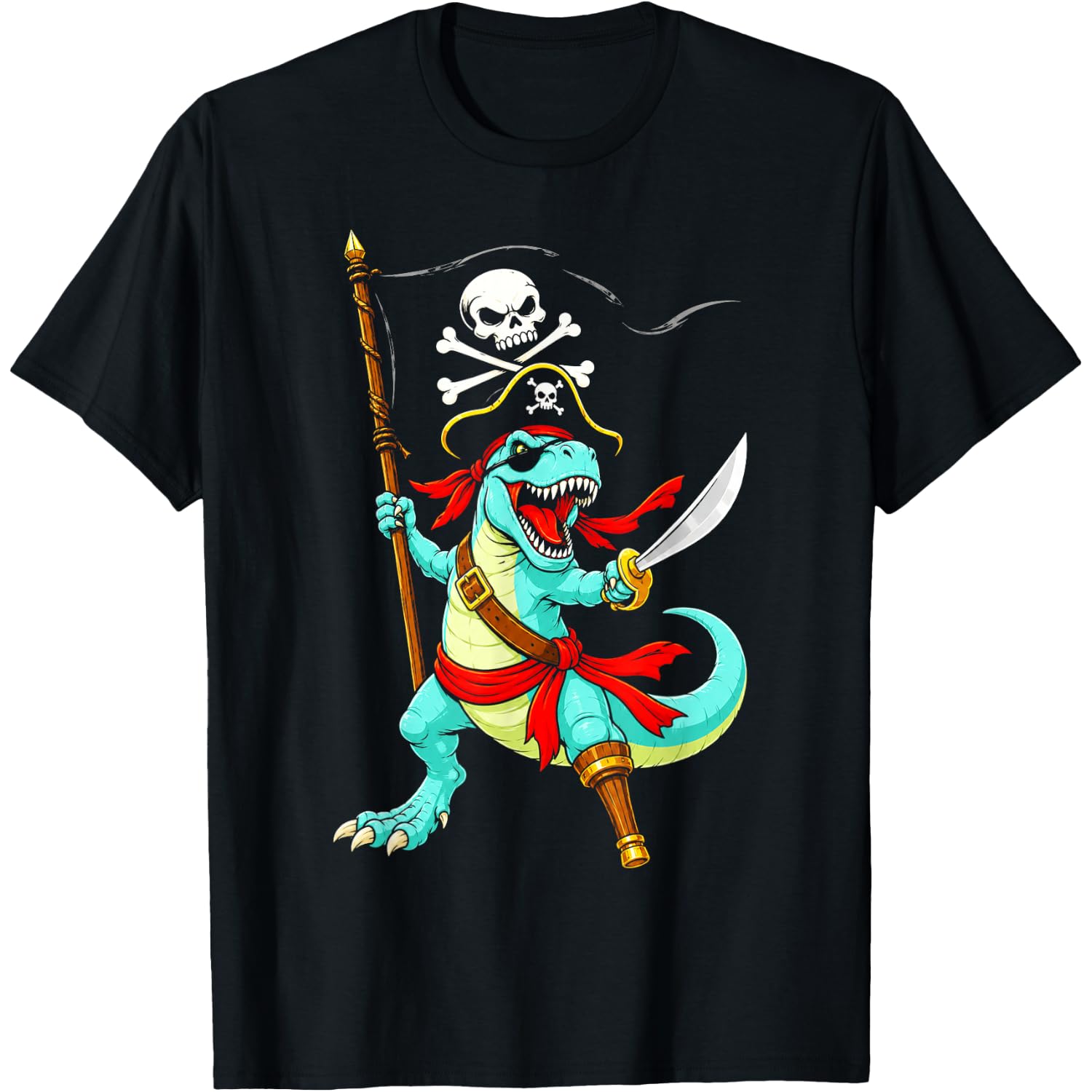 Pirate Dinosaur T Rex Funny Halloween Boys Kids T-Shirt