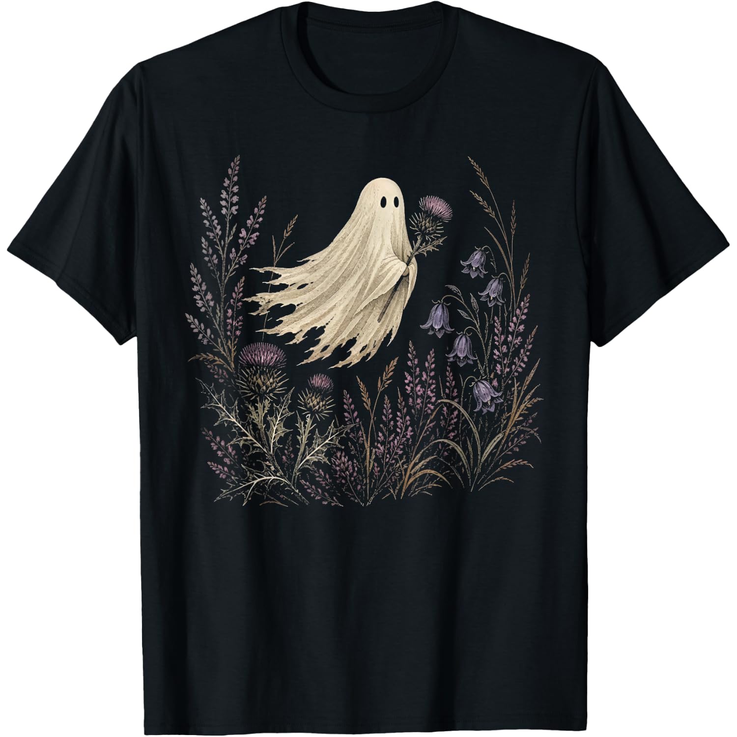 Scottish Flower Ghost Botanical Retro Halloween Nature Lover T-Shirt