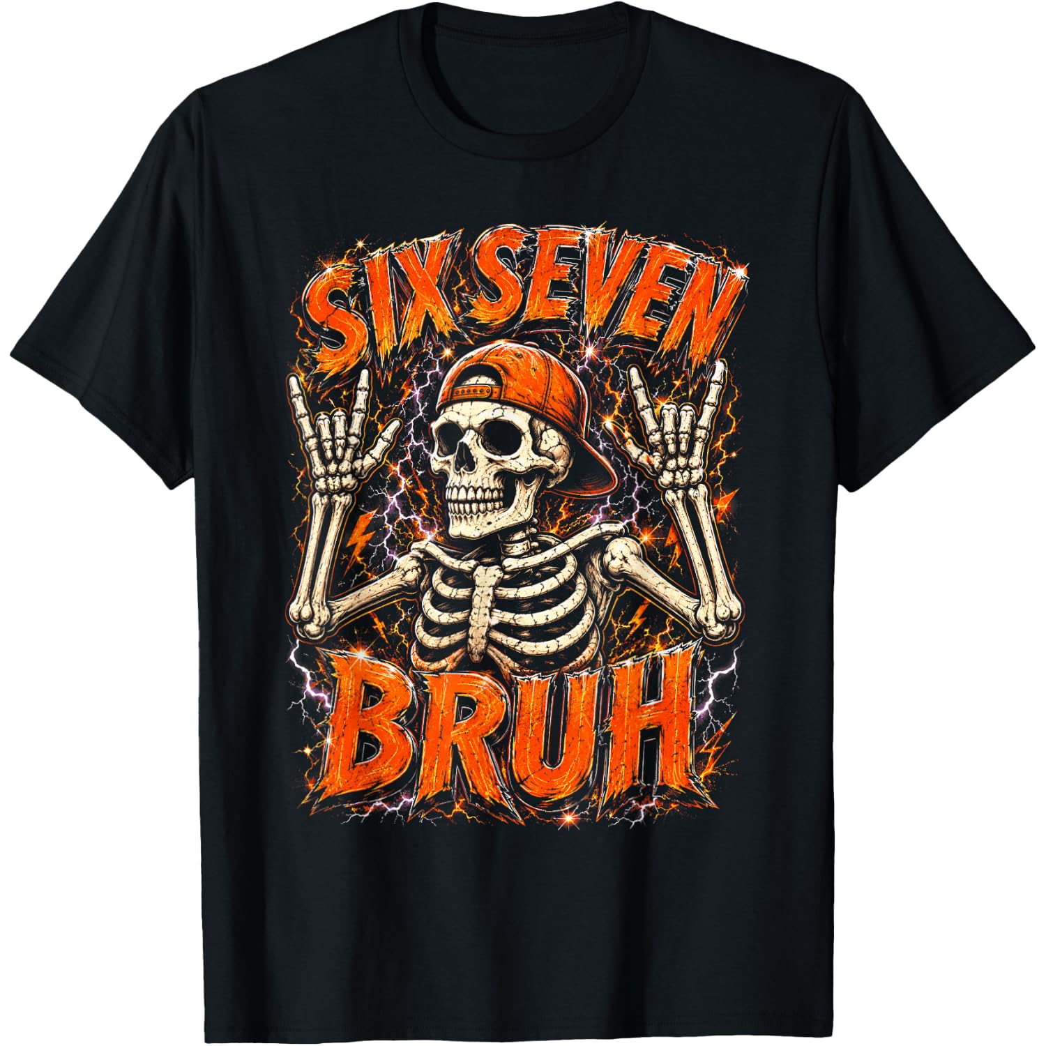 Six Seven Bruh Cool Skeleton Halloween Six Seven Meme T-Shirt