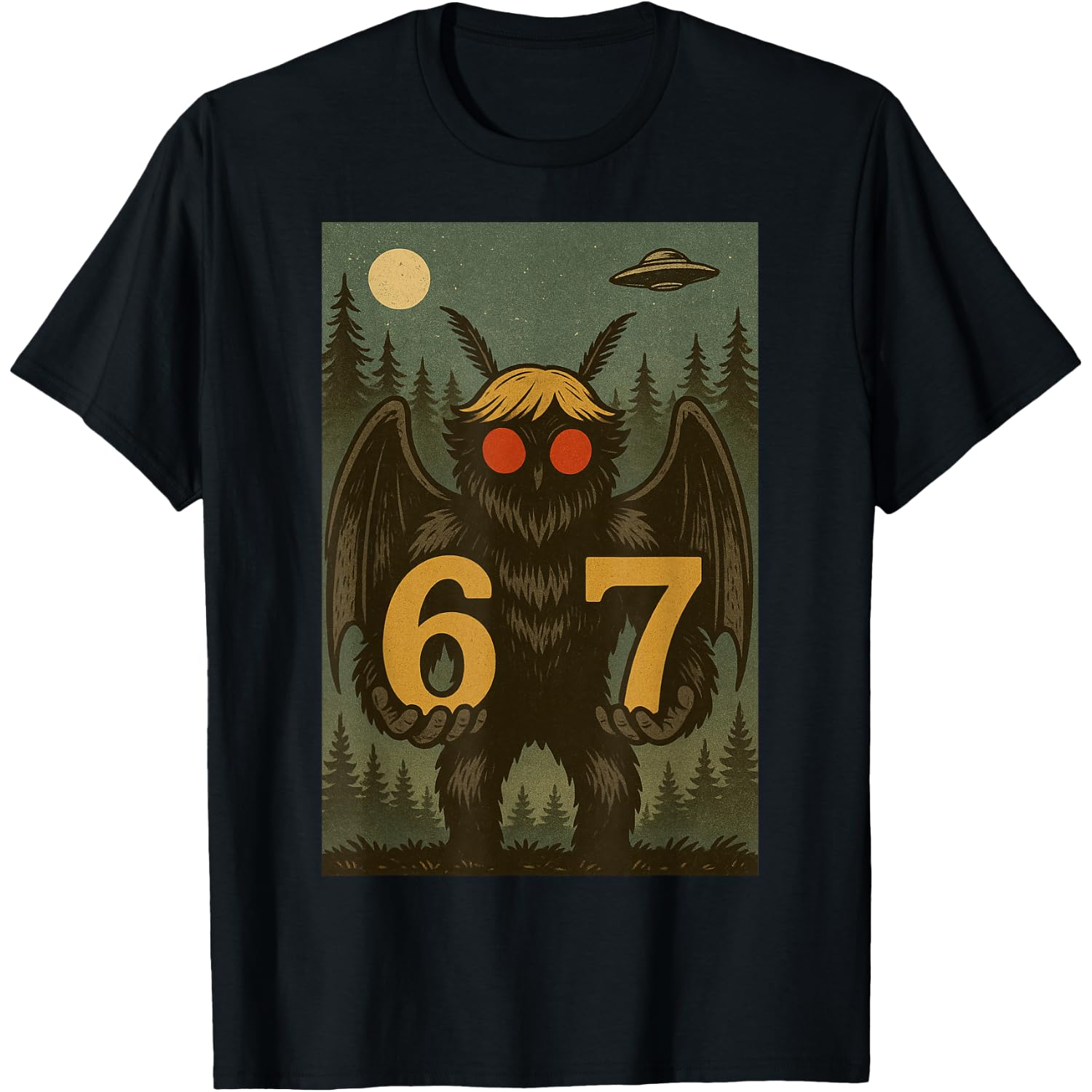Six Seven Funny Mothman Cryptid 67 Viral Meme Men Women Kids T-Shirt
