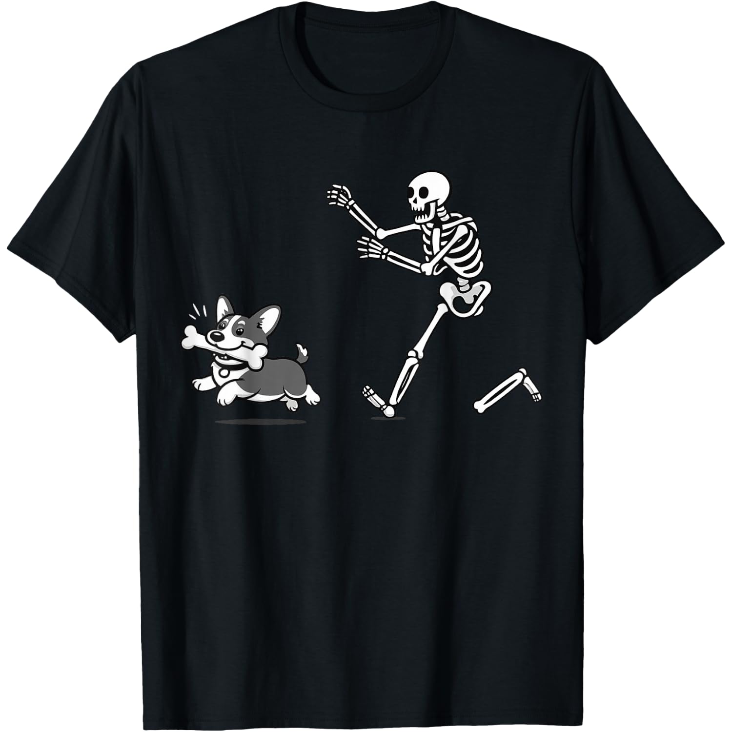 Skeleton Chasing Corgi Halloween Vibe Corgi Dog Lover T-Shirt