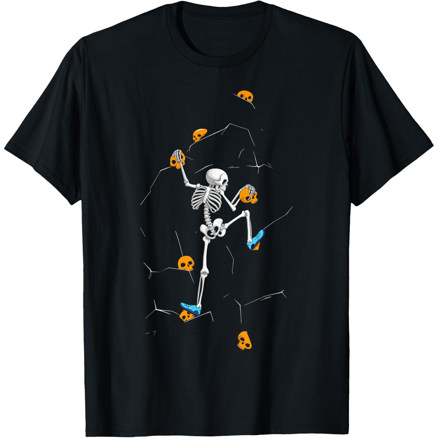 Skeleton Climbing Boulder Wall Rock Spooky Halloween Climber T-Shirt