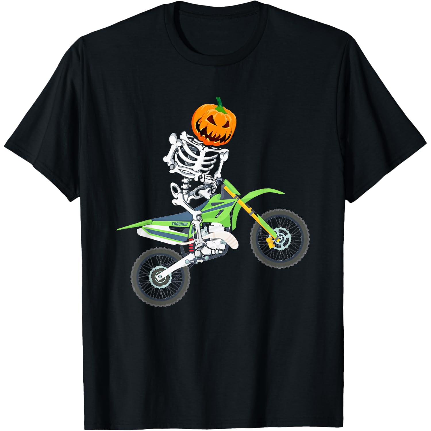 Skeleton Dirt Bike Halloween Pumpkin Motocross Biker T-Shirt