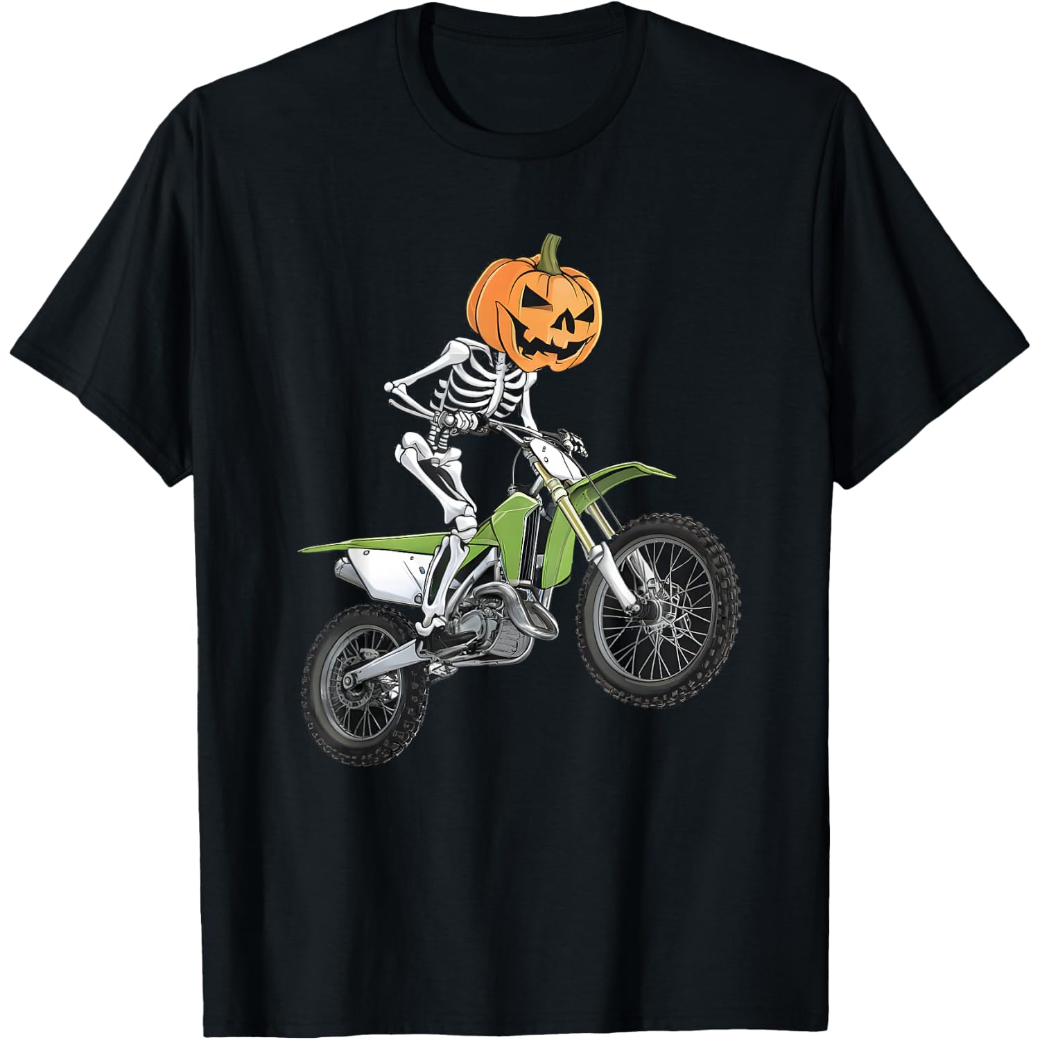 Skeleton Dirt Bike Rider Halloween Pumpkin Motocross Biker T-Shirt