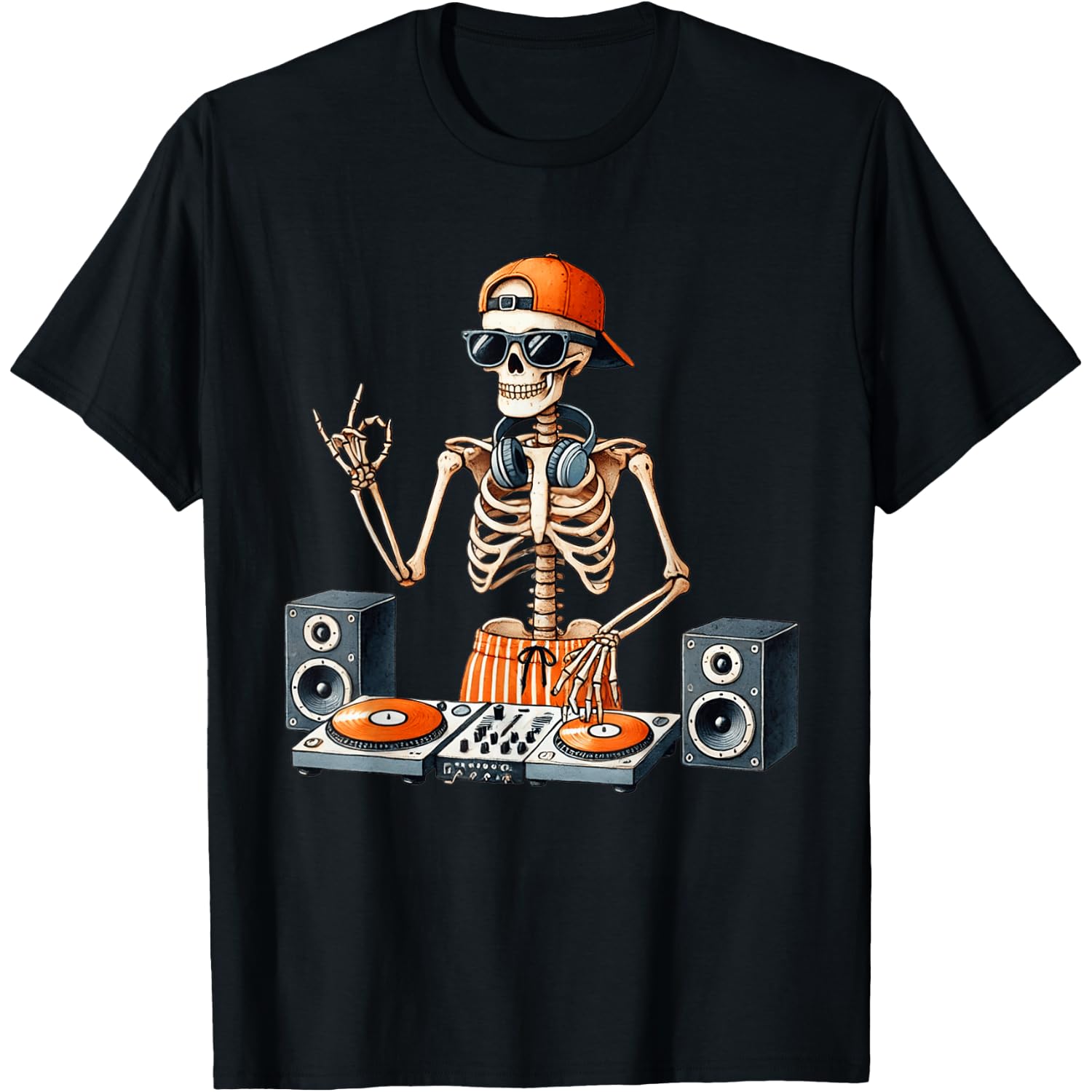 Skeleton DJ Halloween Costume Turntable Music Funny Men Boys T-Shirt