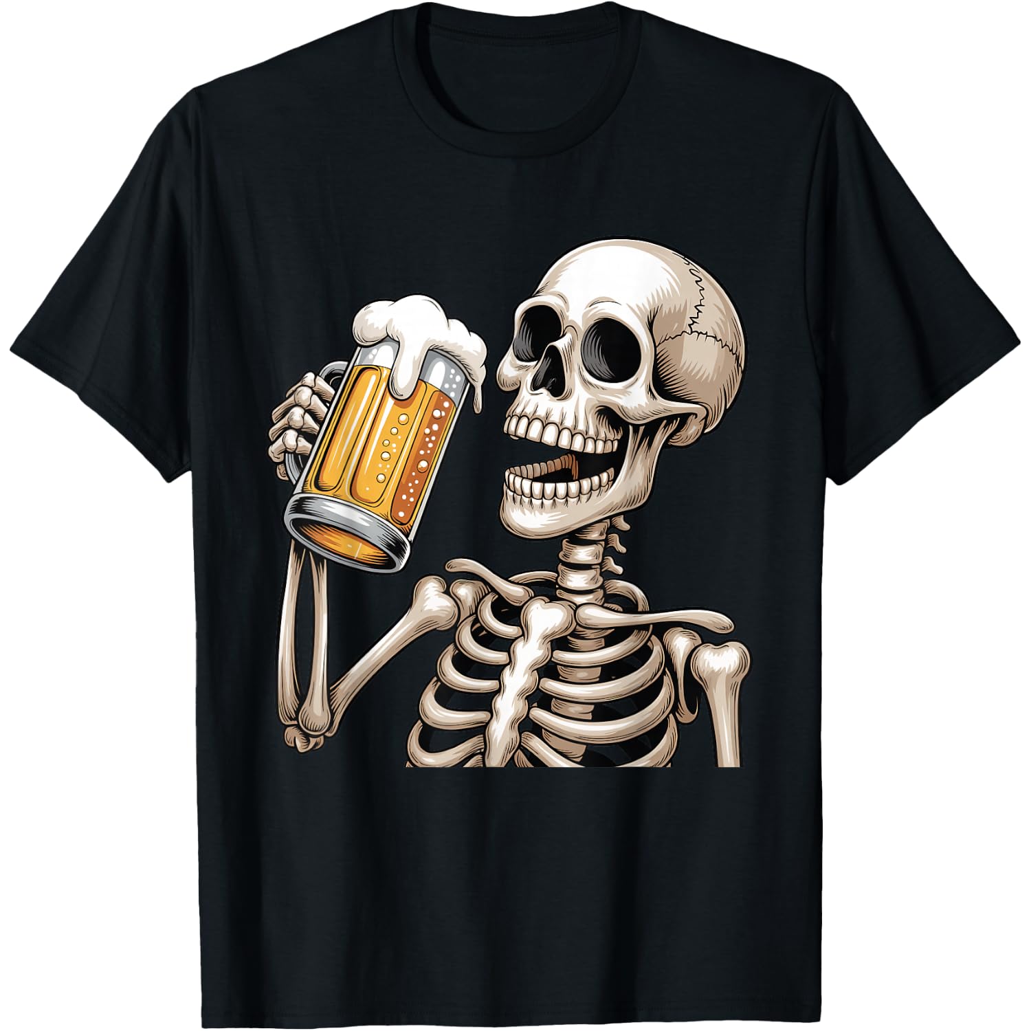 Skeleton Drinking Beer Halloween Spooky Season Mens Womens T-Shirt