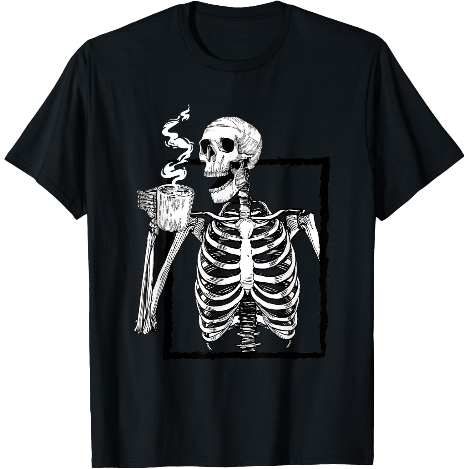 Skeleton Drinking Coffee Lover Funny Halloween Skull T-Shirt
