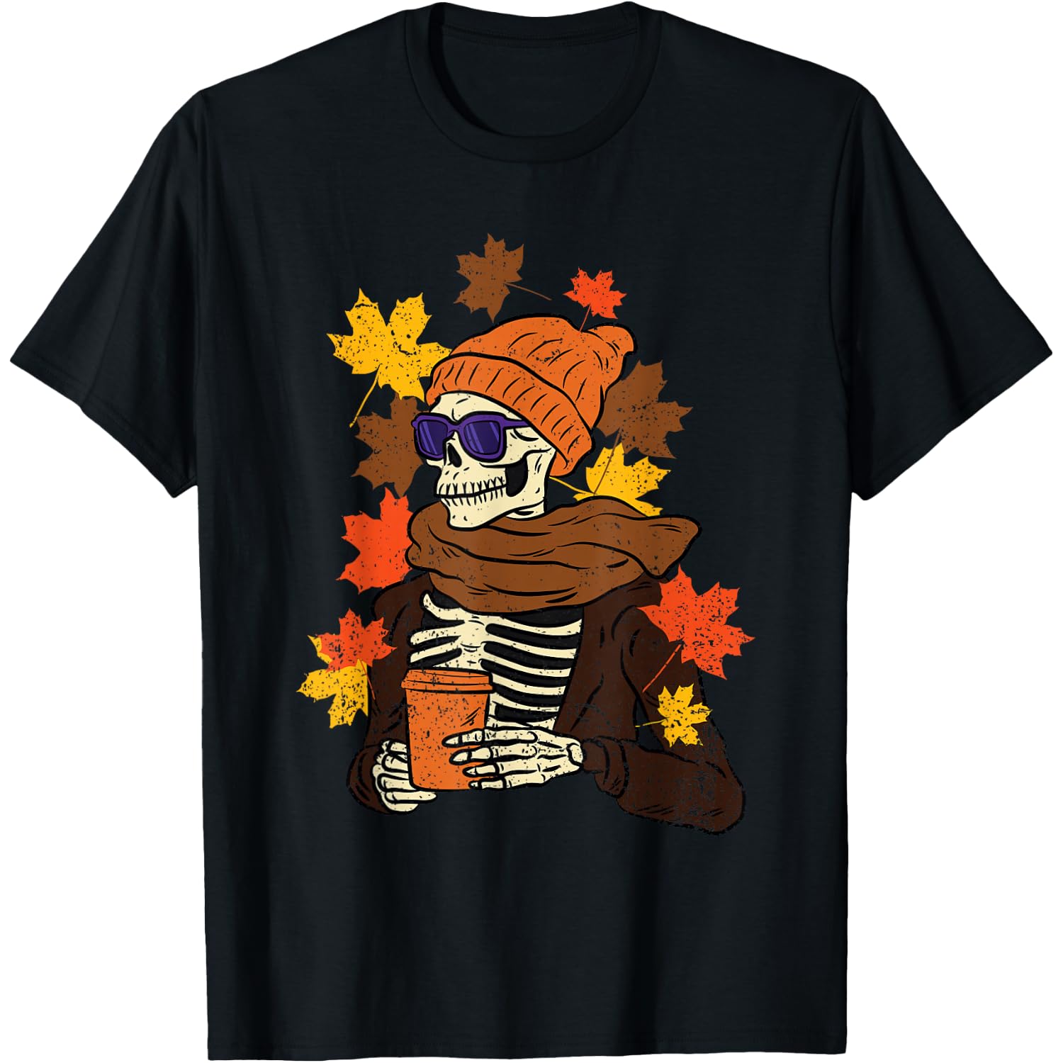 Skeleton Drinking Hot Tea Halloween Fall Autumn Skull T-Shirt