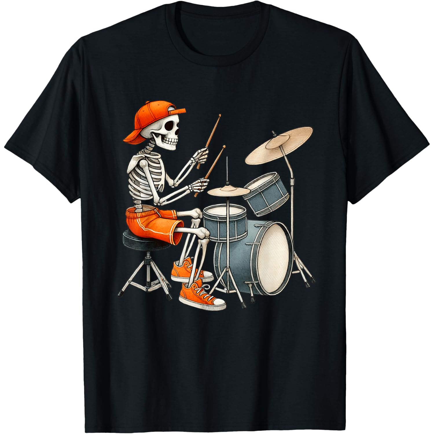 Skeleton Drums Halloween Costume Funny Drummer Men Boys Kids T-Shirt