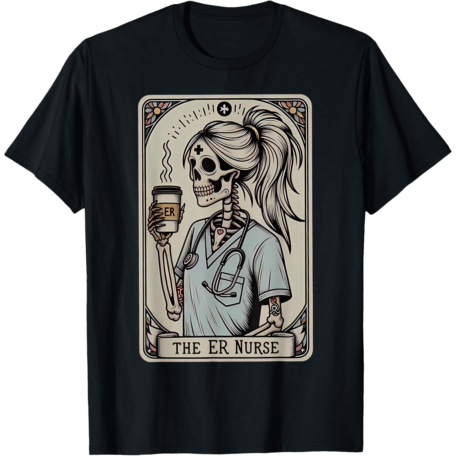 Skeleton Emergency Room Nurse Halloween Tarot Card Nursing T-Shirt
