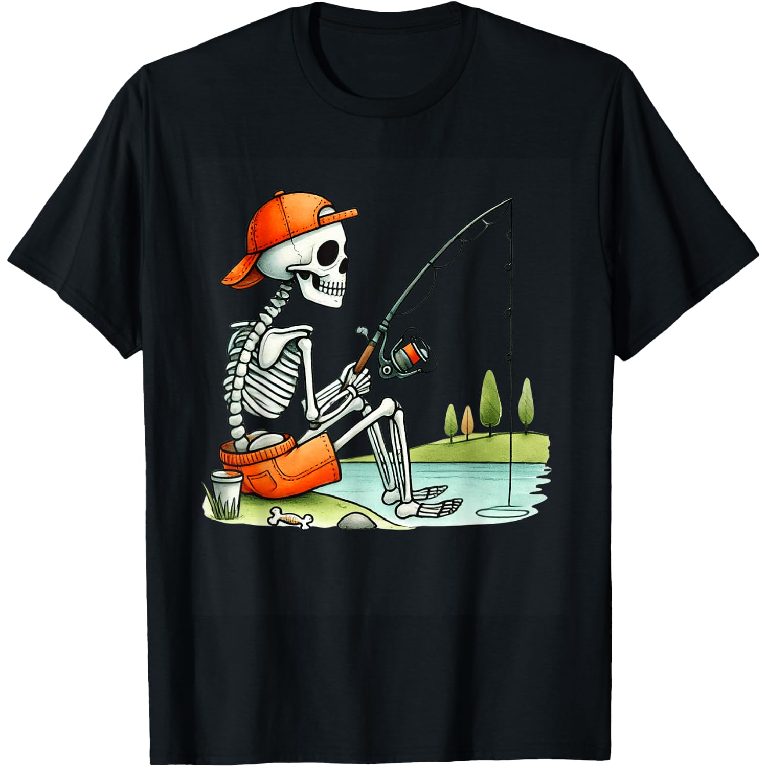 Skeleton Fishing Halloween Costume Funny Fishing Boys Kids T-Shirt