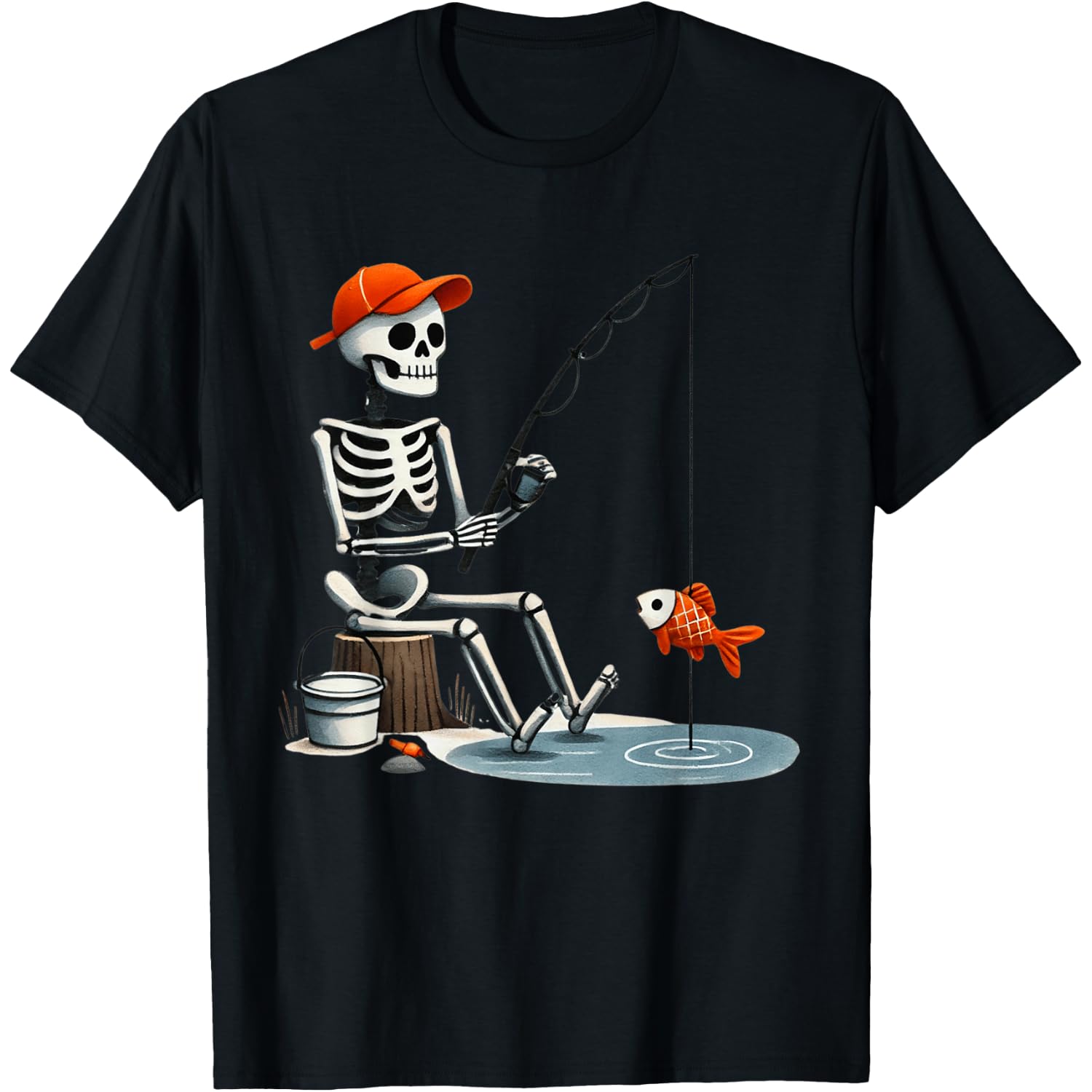 Skeleton Fishing Halloween Costume Funny Men Boys Kids T-Shirt