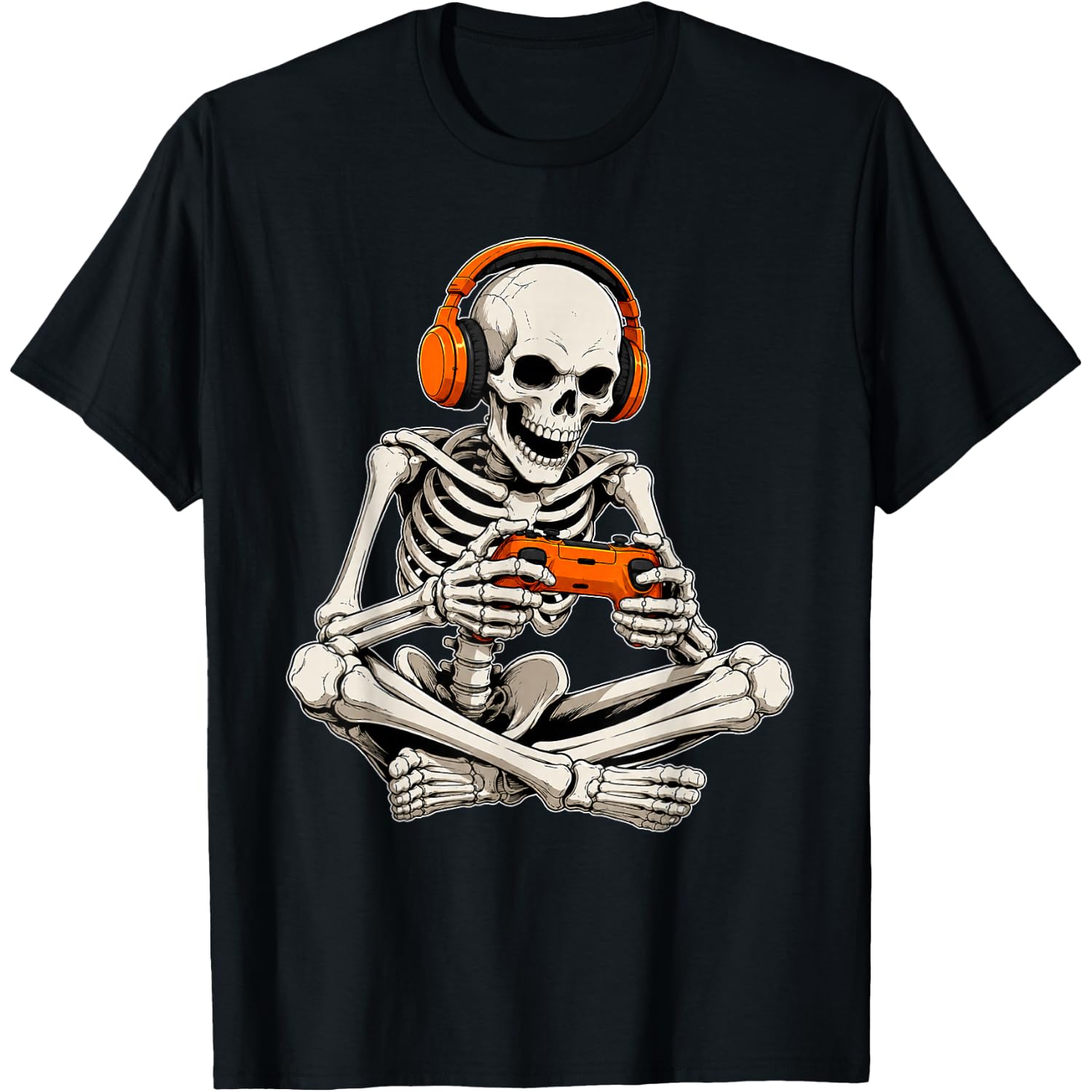 Skeleton Gamer Video Gaming Funny Halloween Costume Graphic T-Shirt