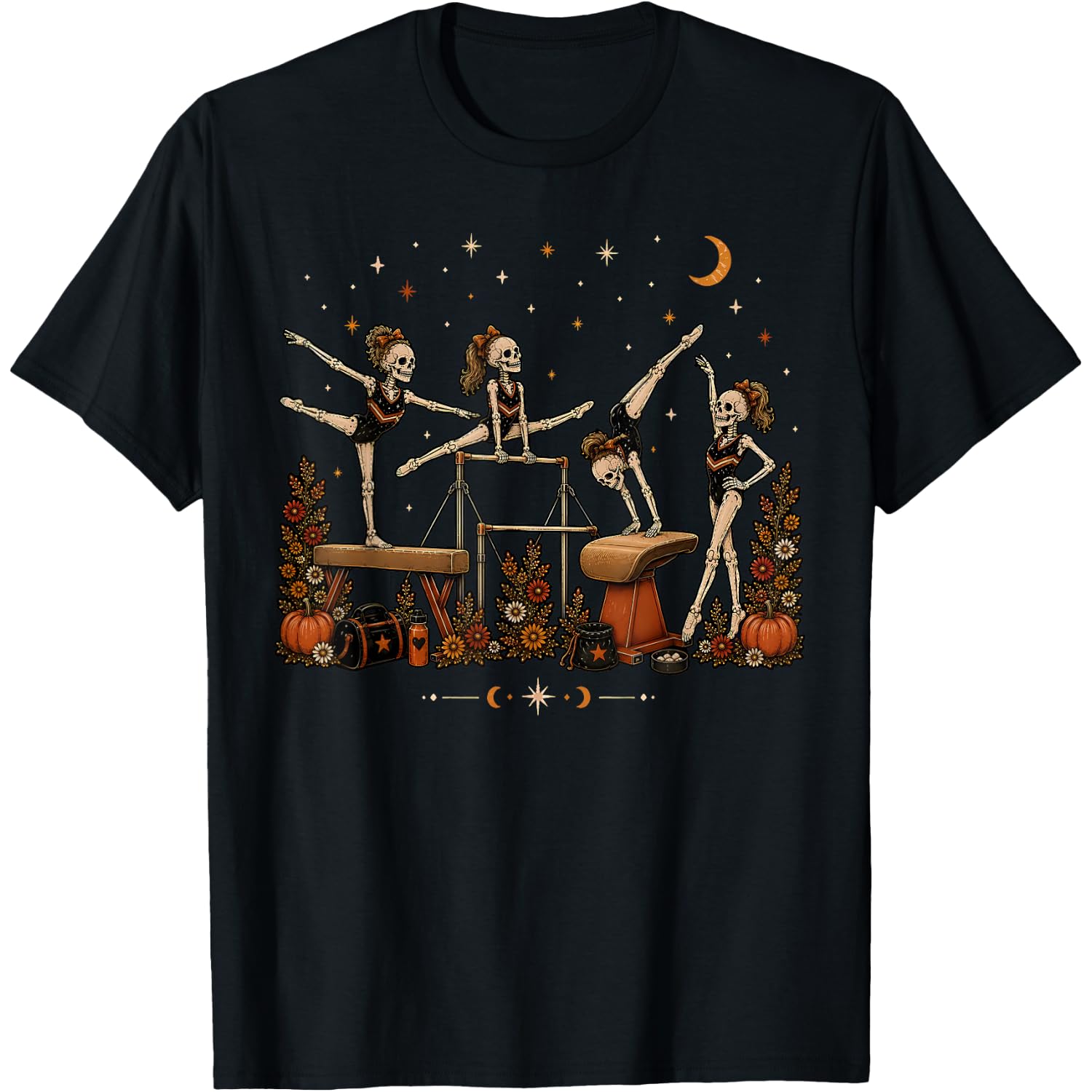 Skeleton Gymnastics Sports Gymnast Women Autumn Halloween T-Shirt