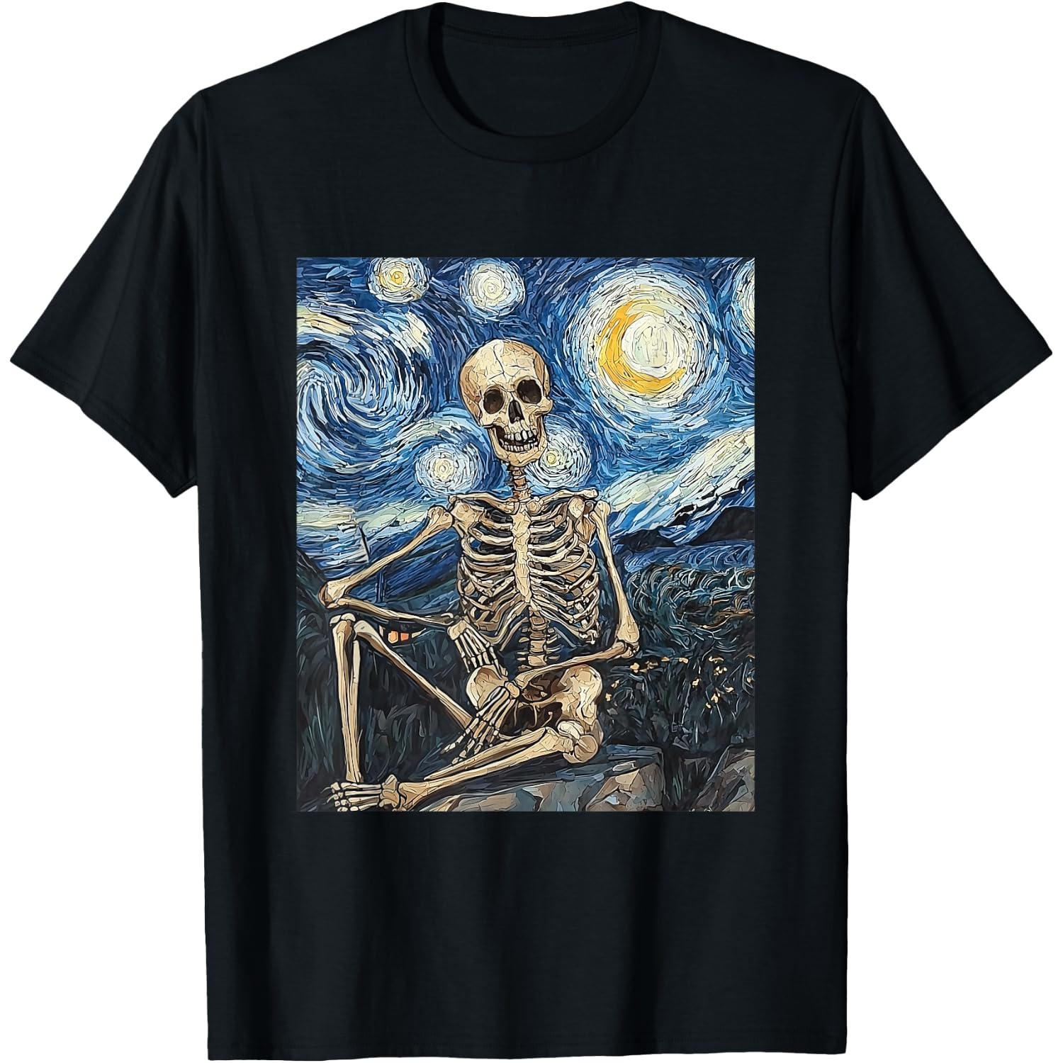 Skeleton Halloween Costume Van Gogh Style Starry Night T-Shirt