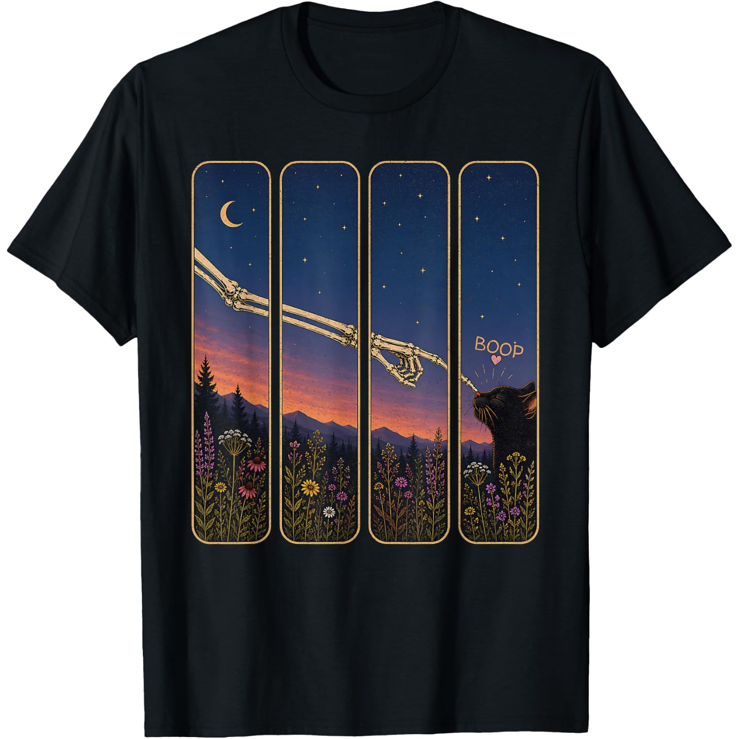 Skeleton Hand Boop Black Cat Nose Funny Halloween T-Shirt