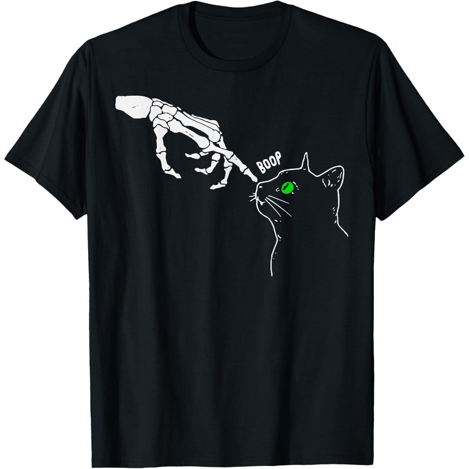 Skeleton Hand Boop On A Cat's Nose Funny Halloween Graphic T-Shirt