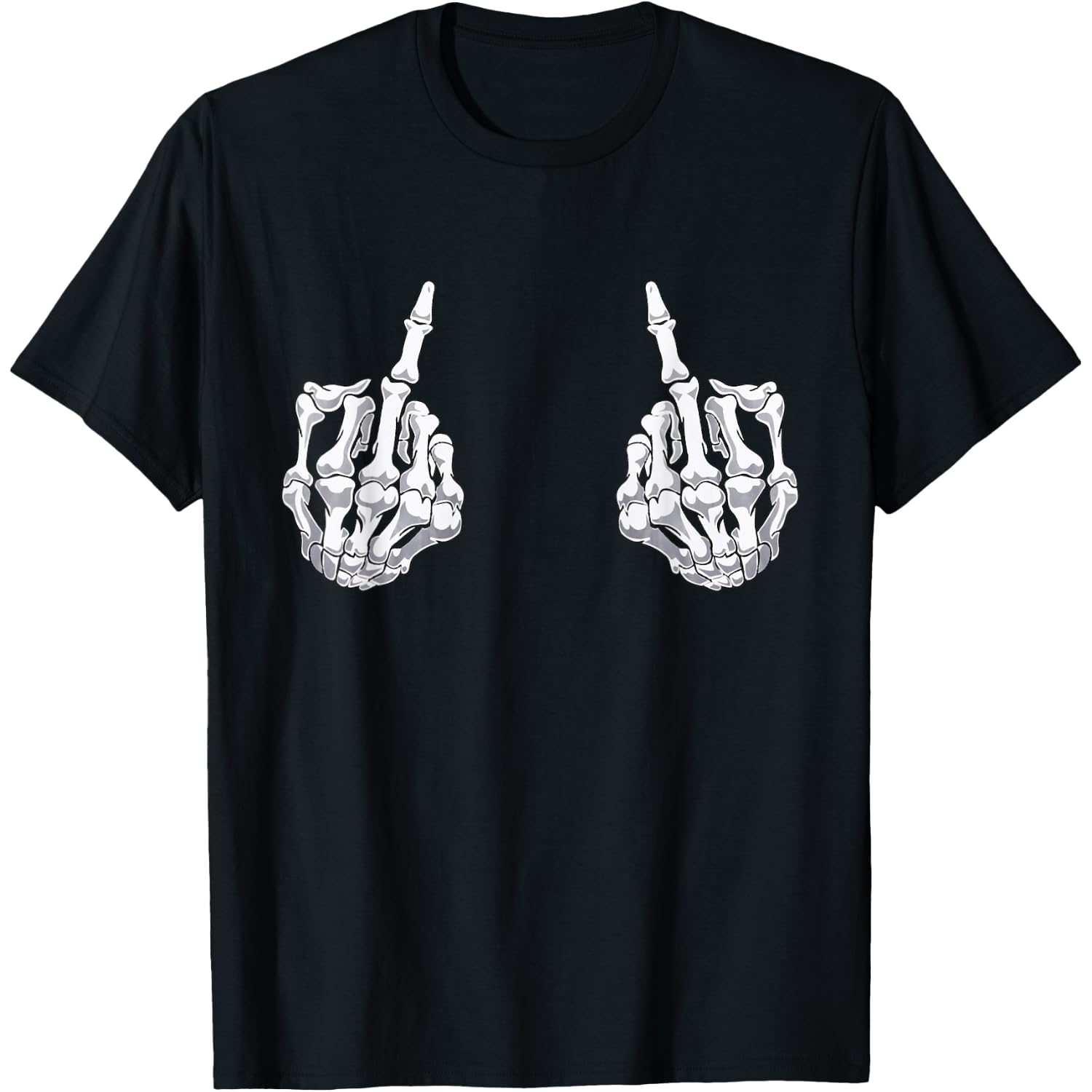 Skeleton Hand Halloween Bones Middle Finger Skull Men Women T-Shirt