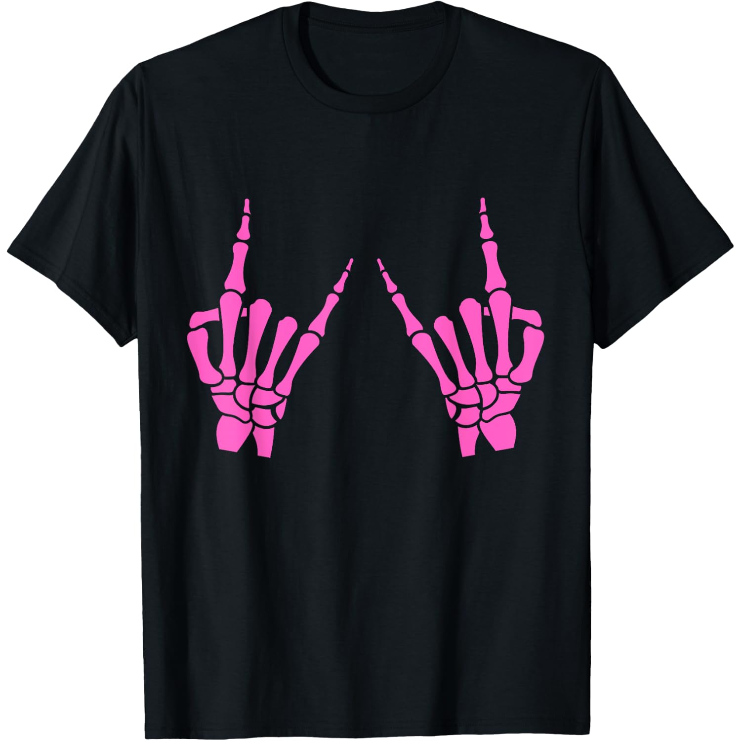 Skeleton Hand Horns Rock On Heavy Metal Women Back The Pink T-Shirt