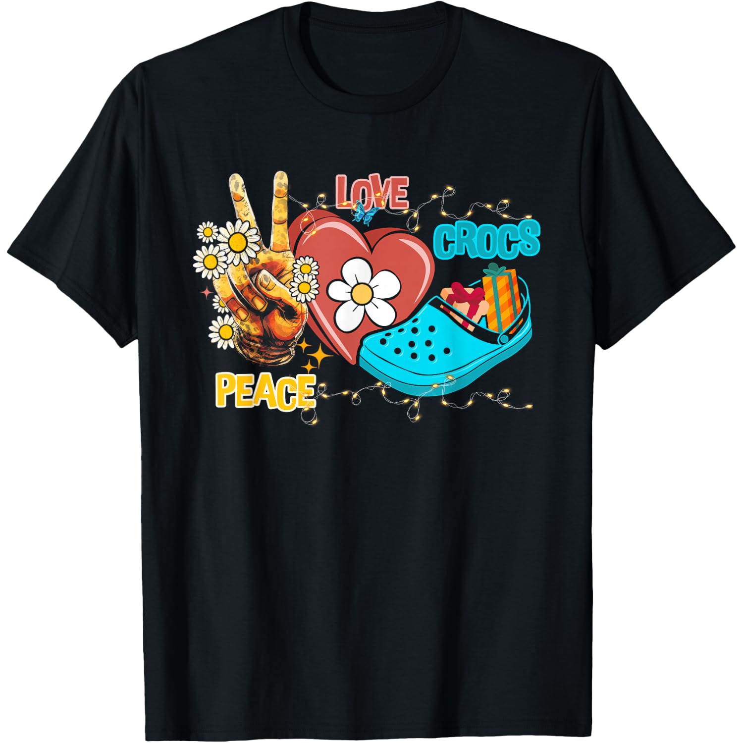 Skeleton Hand Peace Love-Crocs Family Xmas Pyjama Halloween T-Shirt