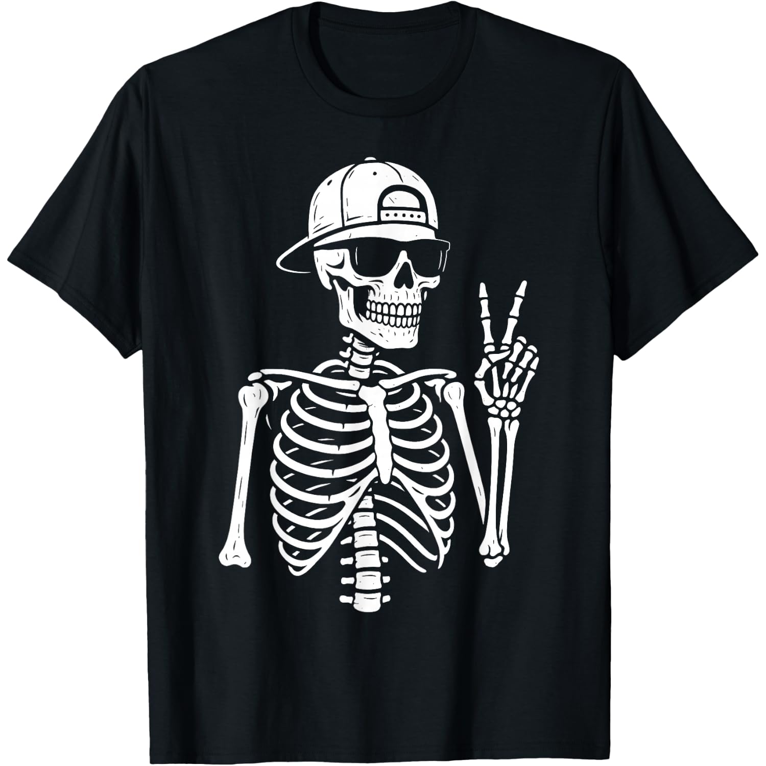 Skeleton Hand Peace Sign Retro Halloween Skeleton Hand Sign T-Shirt