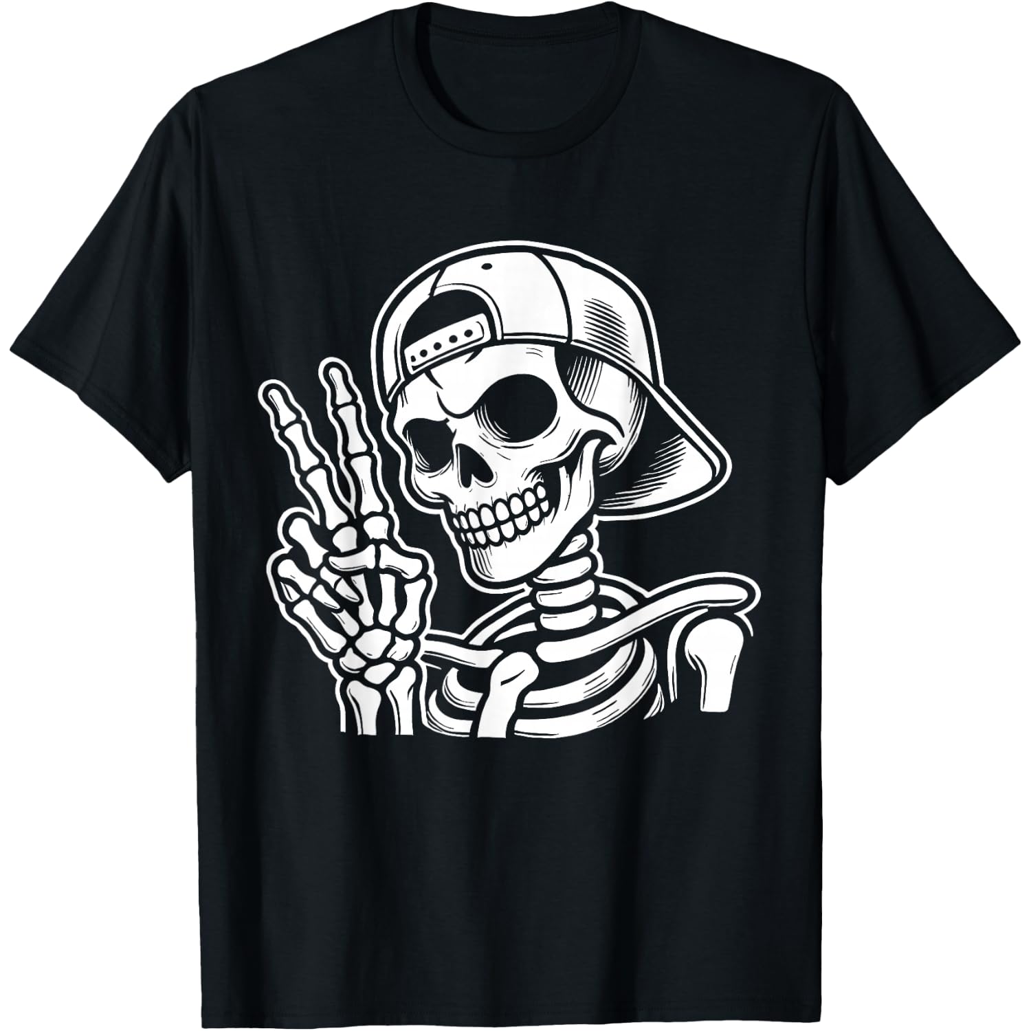 Skeleton Hand Peace Sign Retro Halloween Skeleton Hand Sign T-Shirt