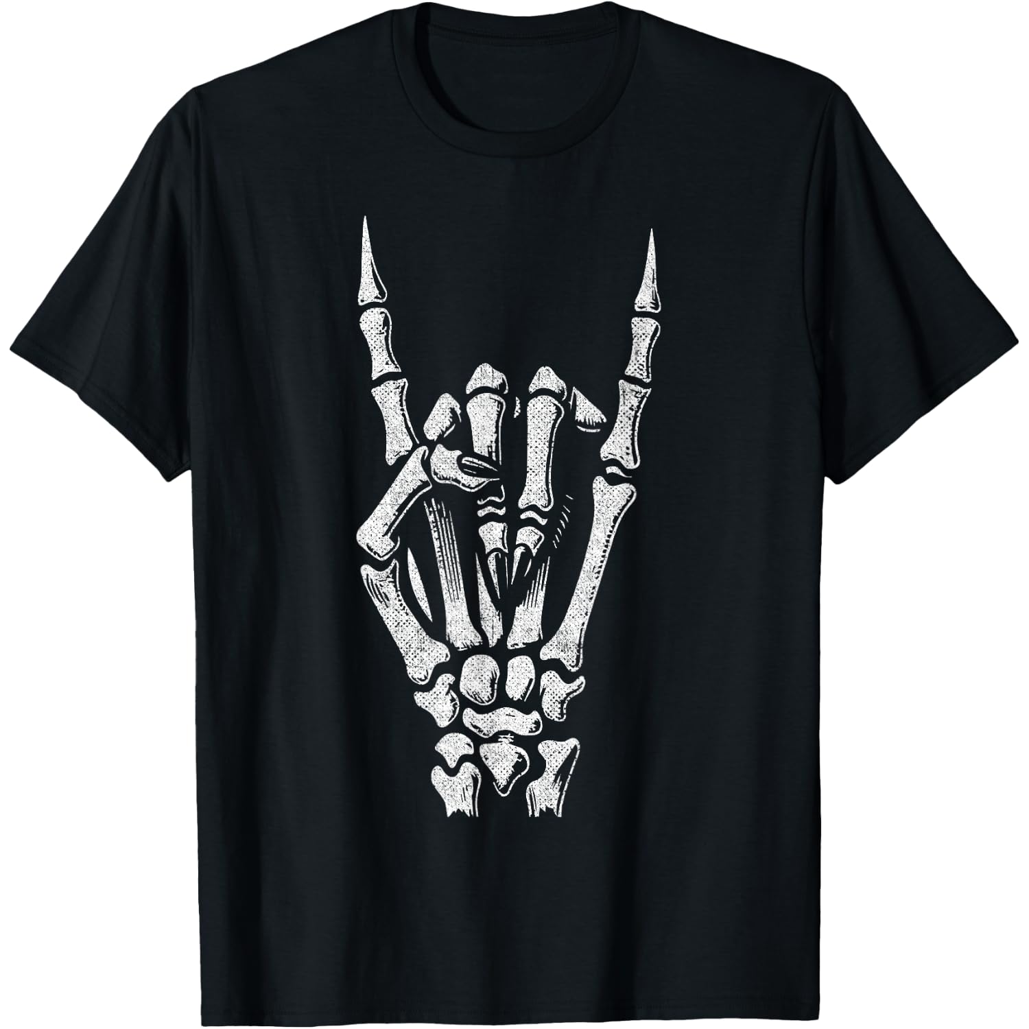 Skeleton Hand Rock Sign Gothic Devil Horns Graphic Halloween T-Shirt