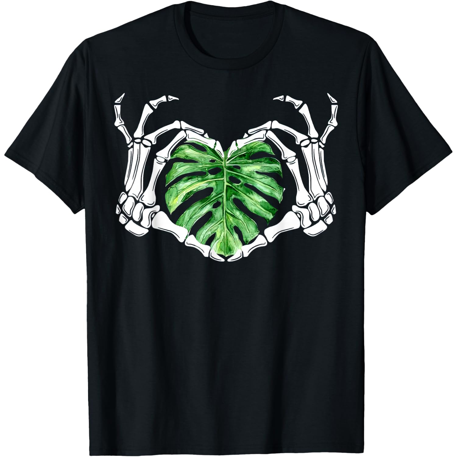Skeleton Hands Heart Monstera Houseplant Botanical Gardening T-Shirt
