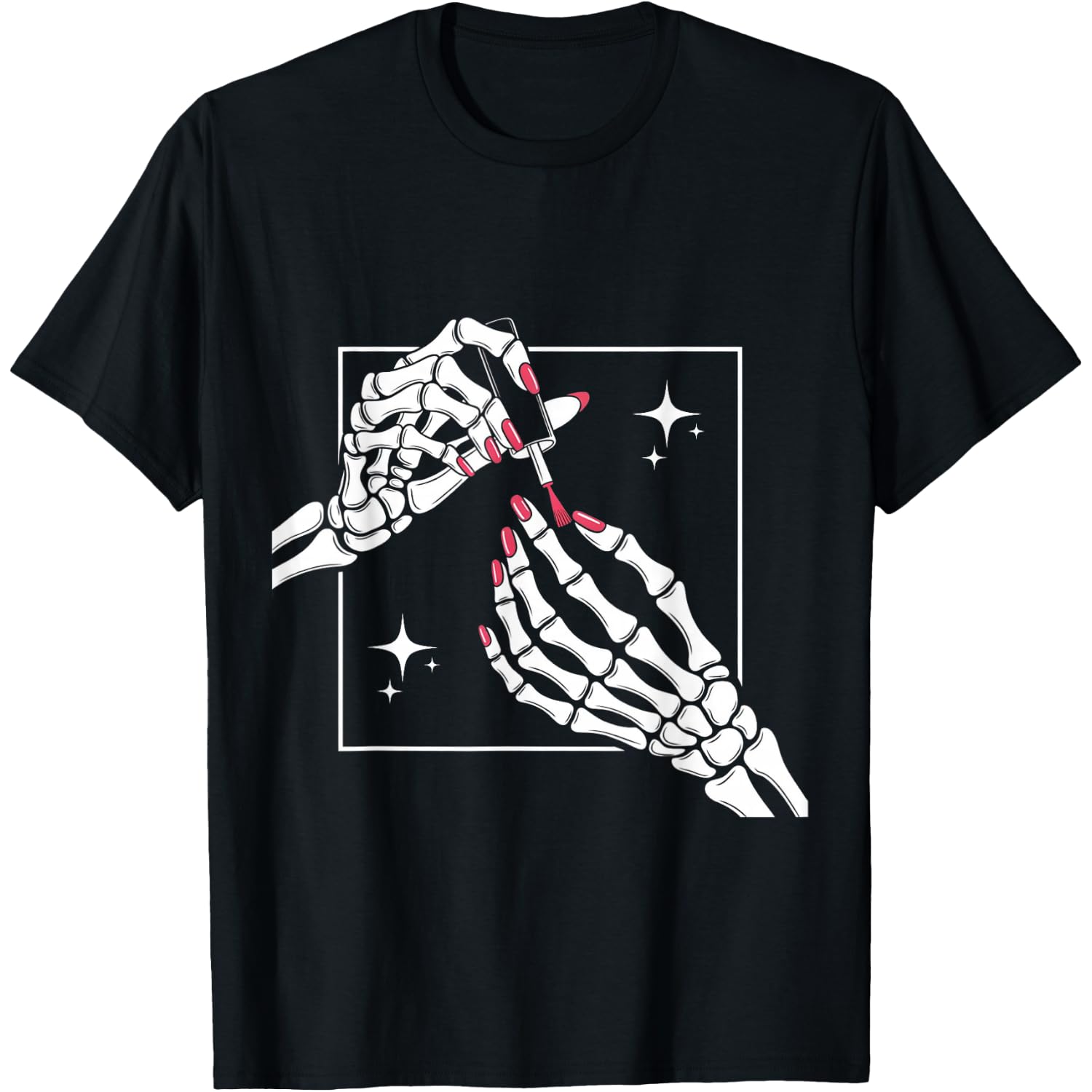 Skeleton Hands Manicure Red Nails Polish Gothic Halloween T-Shirt