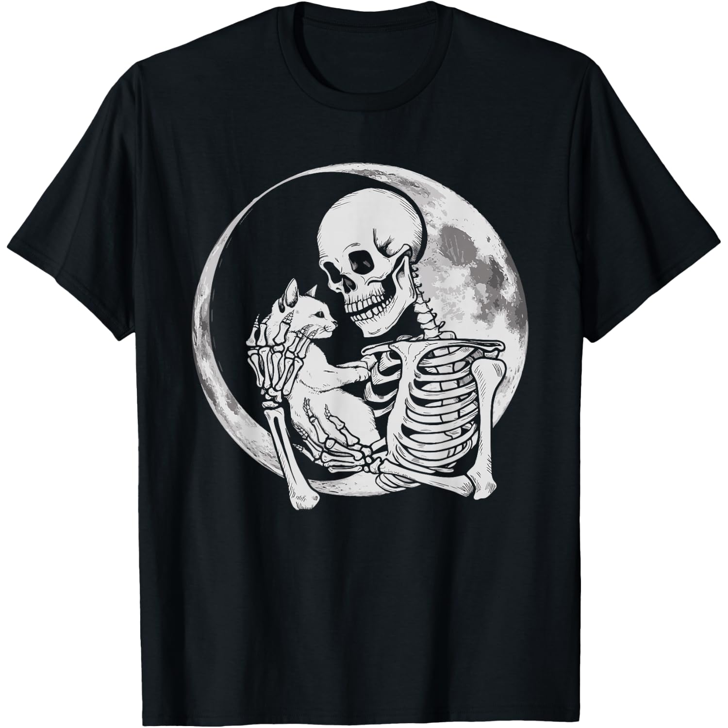Skeleton Holding Cat Feline T-Shirt
