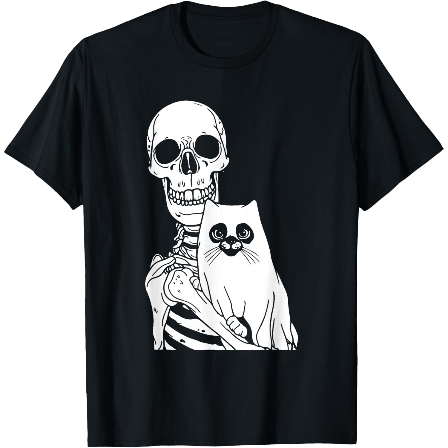 Skeleton Holding Cat Lazy Halloween Costume Skull Kitten T-Shirt for Men Women Kids