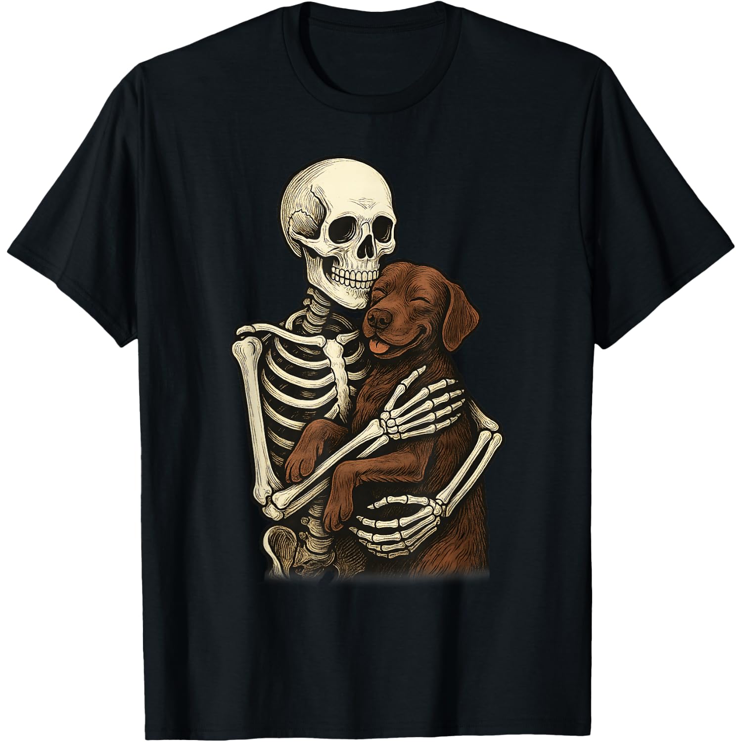 Skeleton Hugging Dog Labrador Retriever Funny Halloween T-Shirt