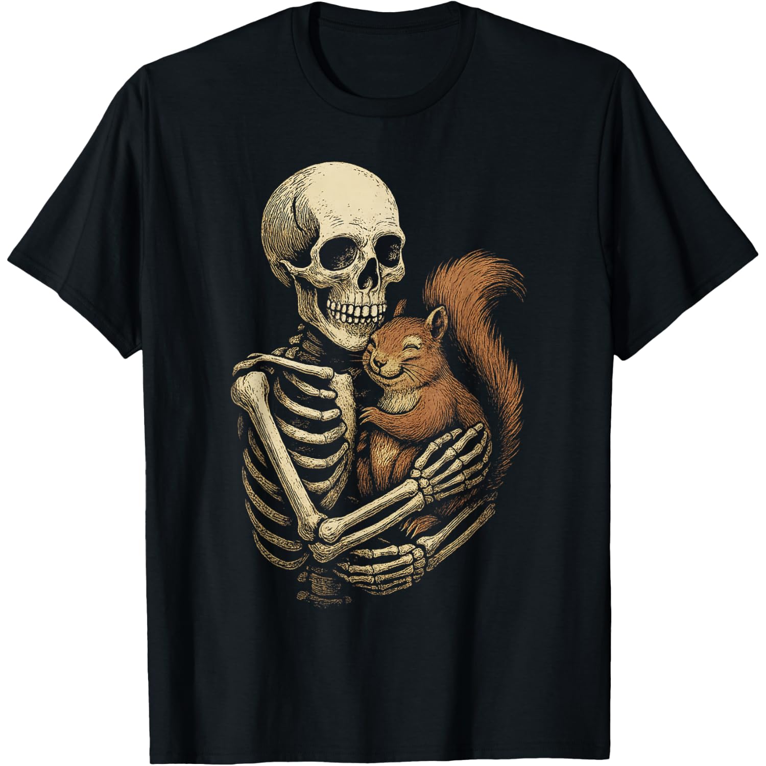 Skeleton Hugging Squirrel Funny Halloween T-Shirt