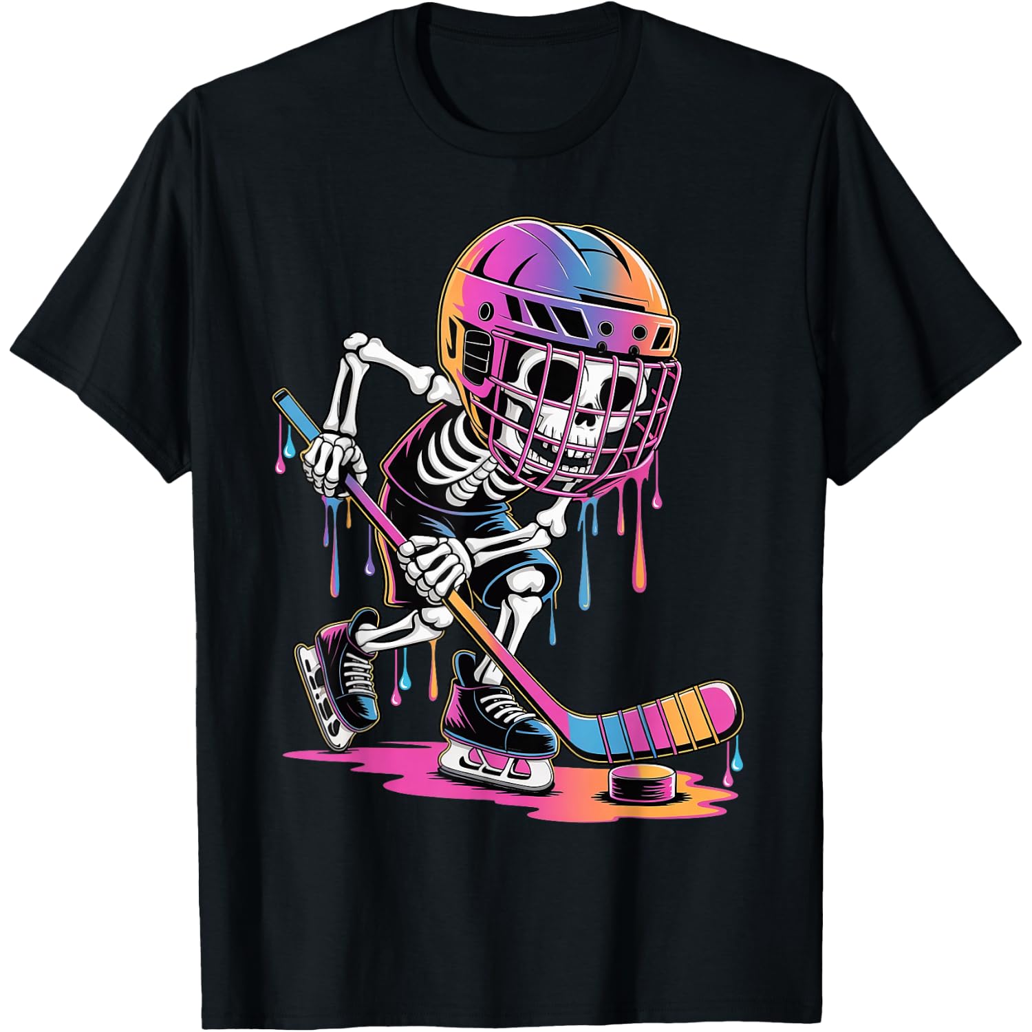 Skeleton Ice Hockey Drip Youth Boys Kids Dripping Hockey T-Shirt