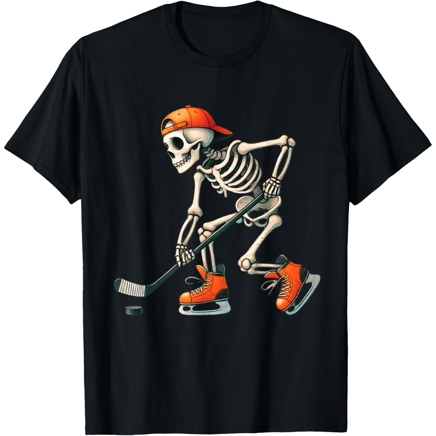 Skeleton Ice Hockey Halloween Costume Men Boys Kids Tee T-Shirt