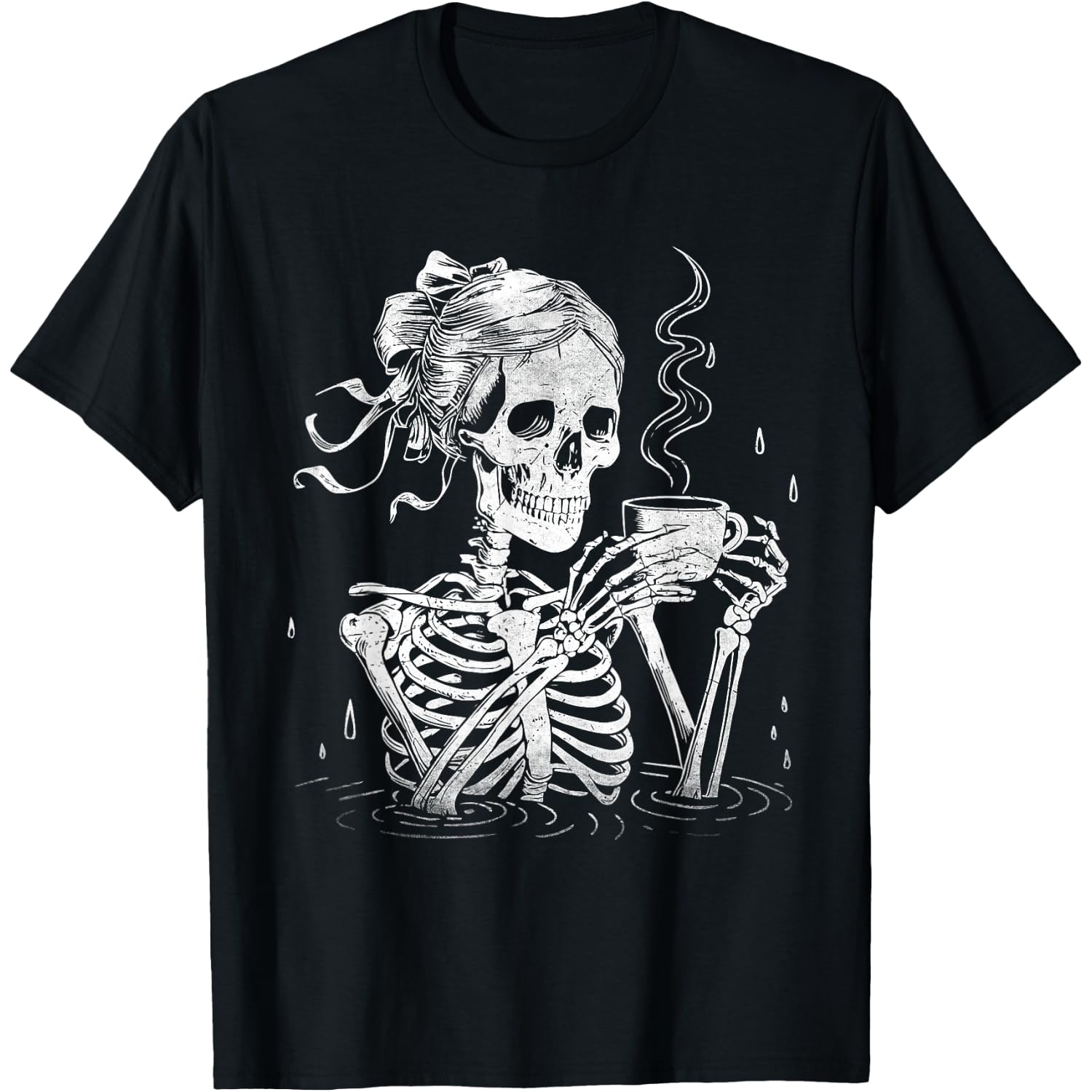Skeleton Messy Bun Coffee Halloween Coffee Lover Womens Mom T-Shirt