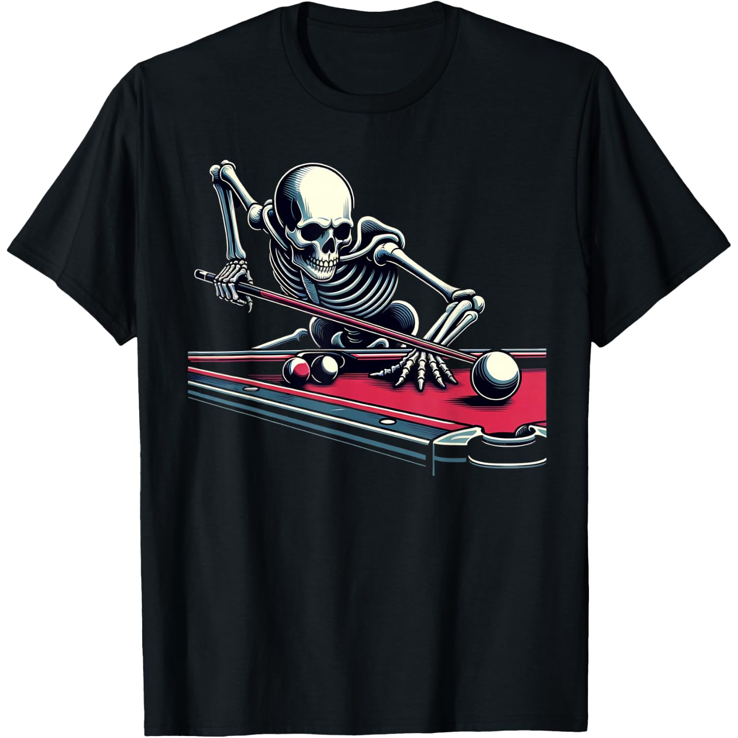 Skeleton Playing Billiards Halloween Billiard Pool Snooker T-Shirt