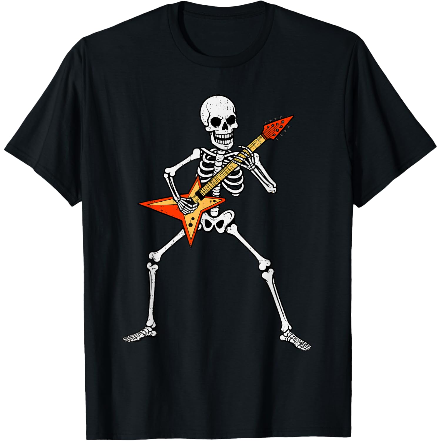 Skeleton Playing Guitar Rock Music Spooky Halloween Rocker T-Shirt