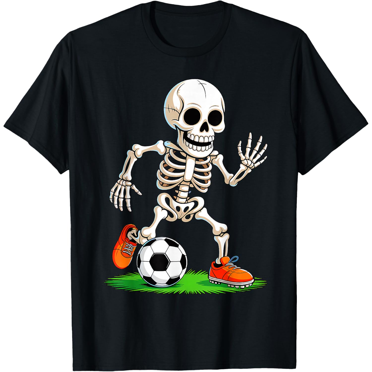 Skeleton Playing Soccer Halloween Costume Funny Men Boys T-Shirt