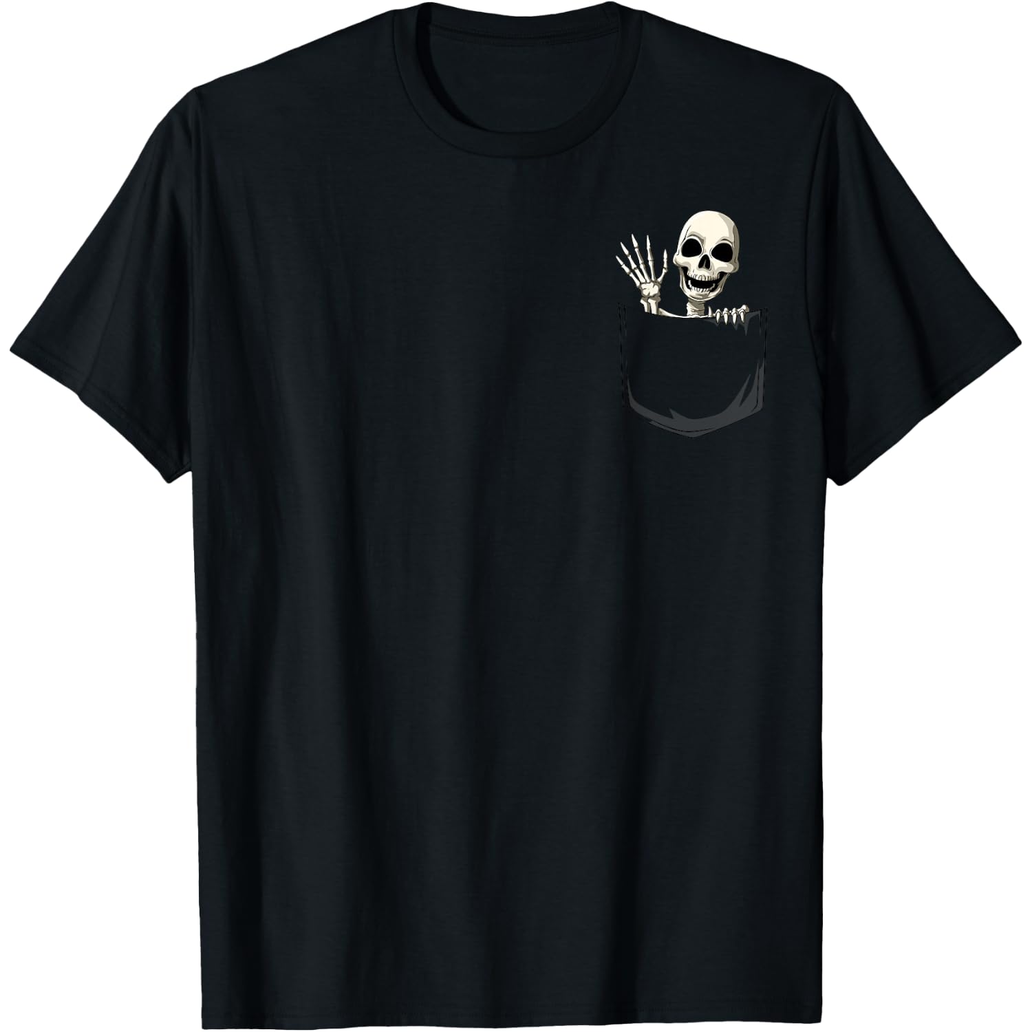 Skeleton Pocket Skeleton Peeking Out Pocket Halloween T-Shirt
