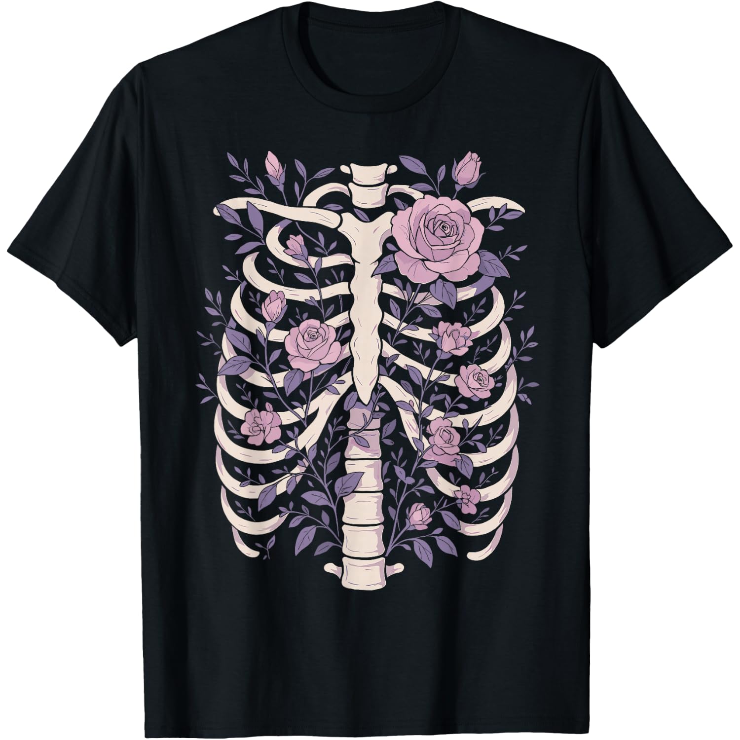 Skeleton Ribcage Flowers Pastel Goth Halloween Costume T-Shirt
