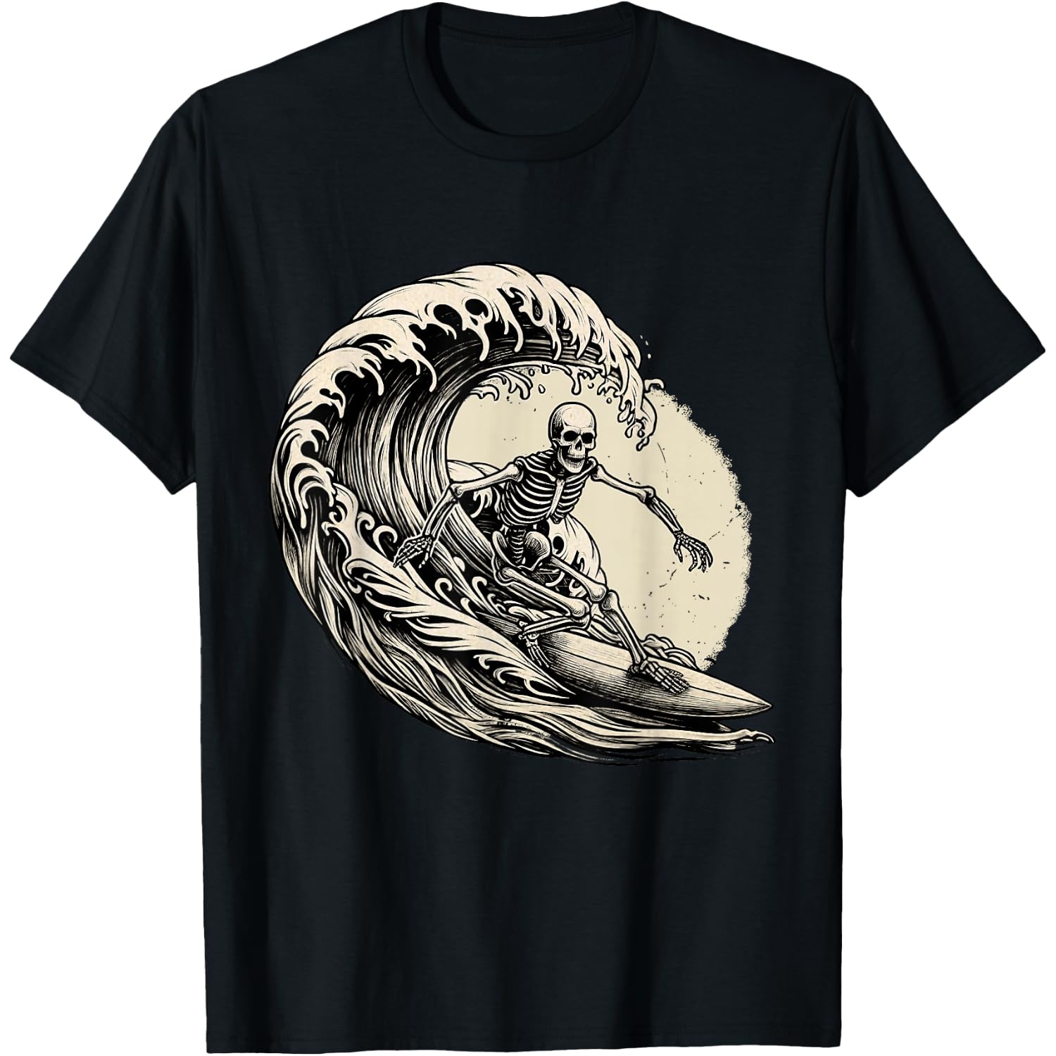 Skeleton Surfer Vintage Big Wave Surfing Funny Halloween T-Shirt