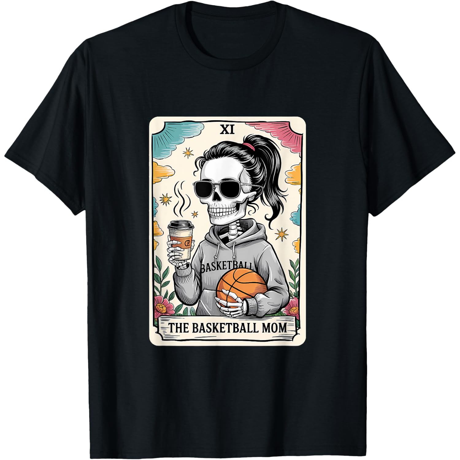 Skeleton Tarot Card Halloween Basketball Mom Mother's Day T-Shirt
