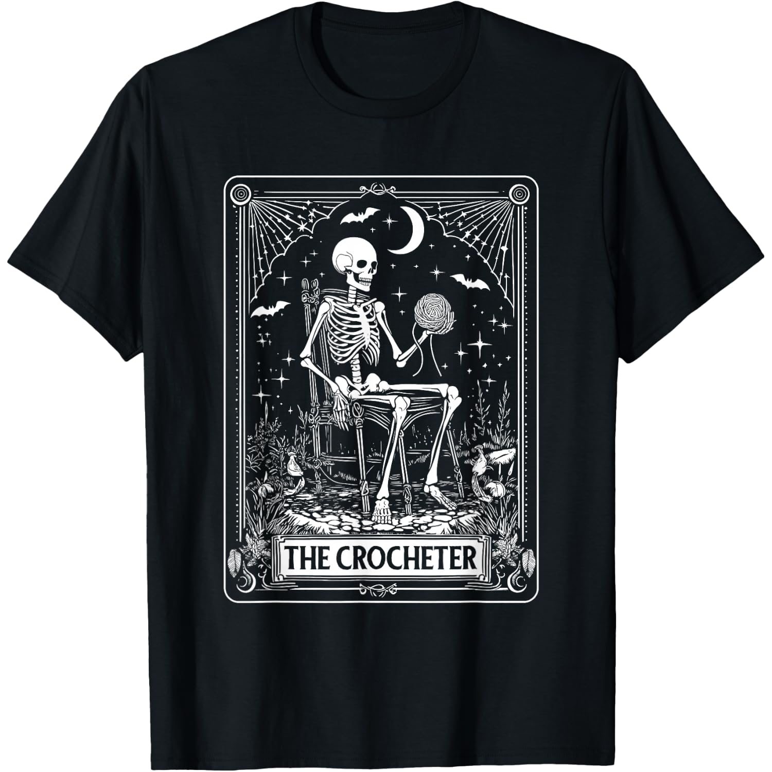 Skeleton The Crocheter Tarot Card Knitter Crochet Lover T-Shirt