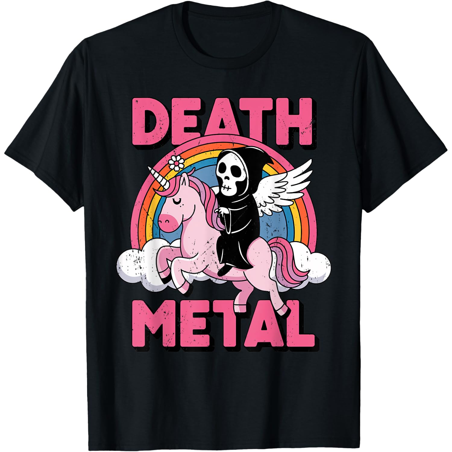Skeleton Unicorn Rainbow Grim Reaper Halloween Men Women T-Shirt