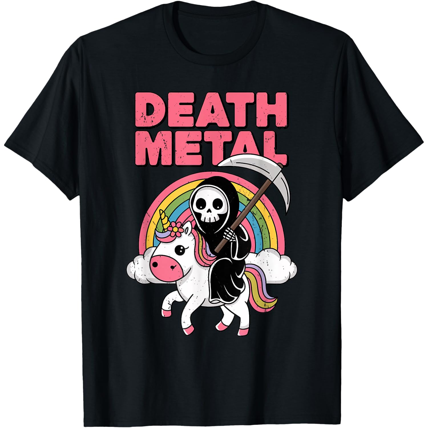 Skeleton Unicorn Rainbow Grim Reaper Halloween Men Women T-Shirt
