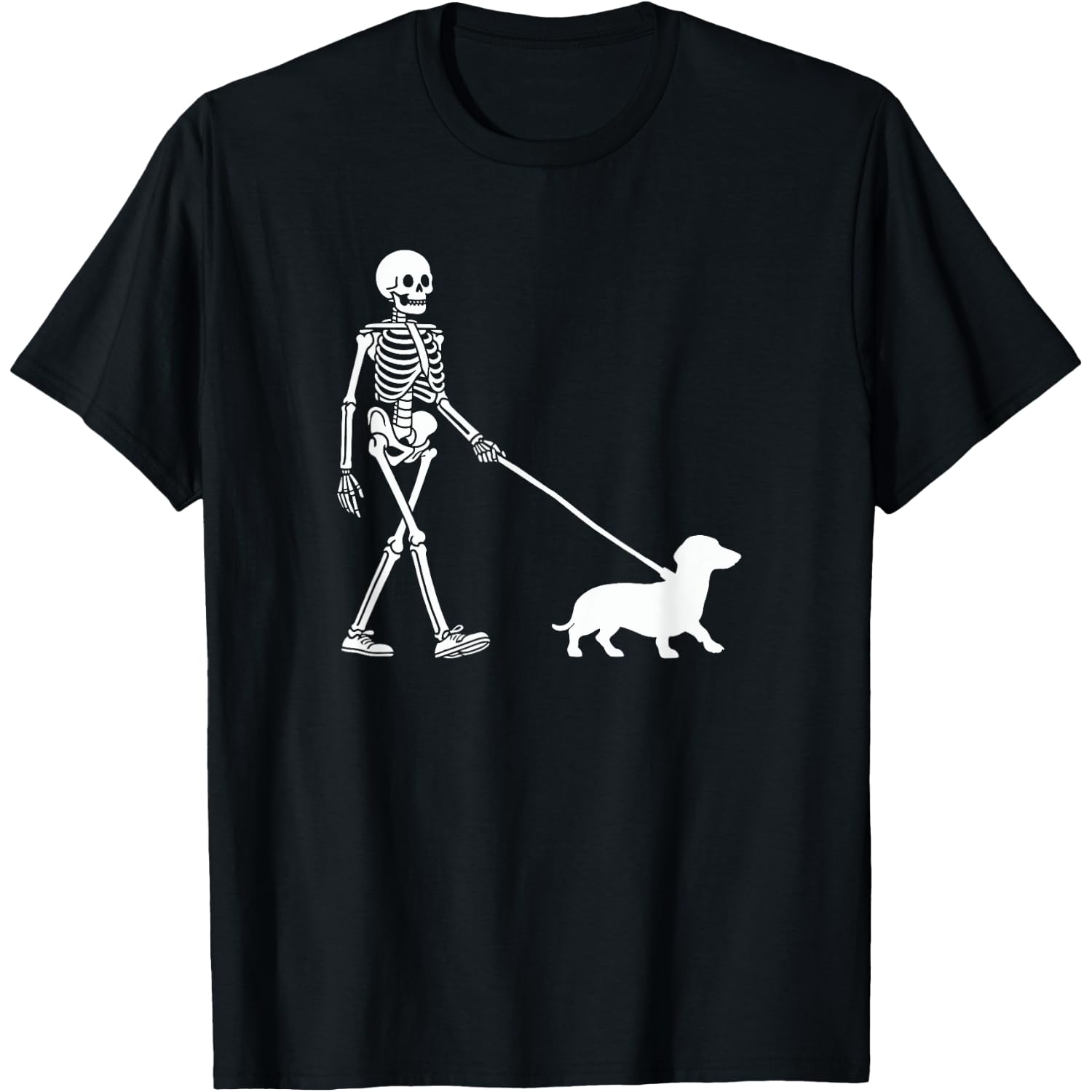 Skeleton Walking a Weiner Dog Dachshund Dad Halloween Outfit T-Shirt