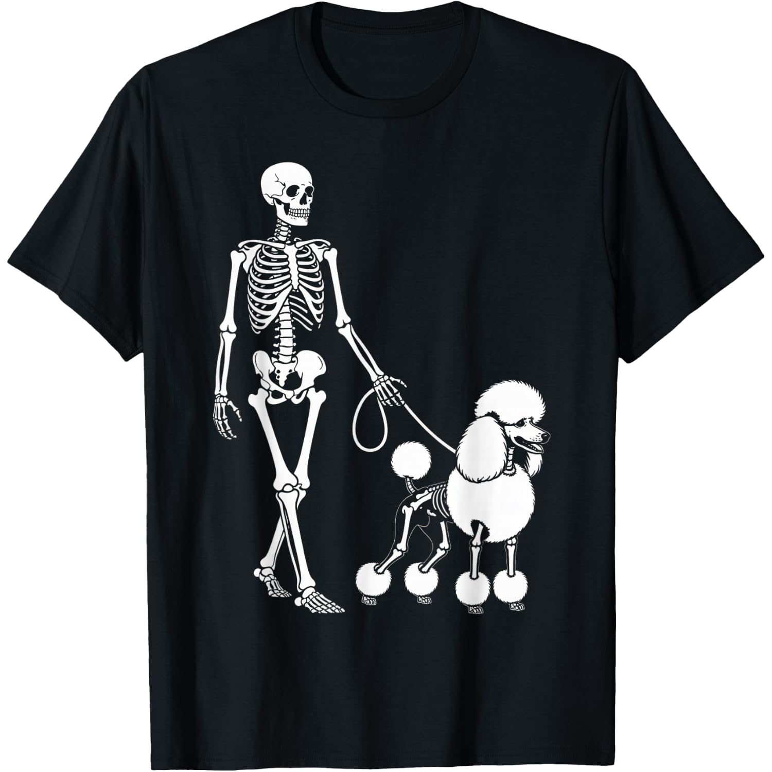 Skeleton Walking Poodle Dog Lovers Halloween Humor T-Shirt